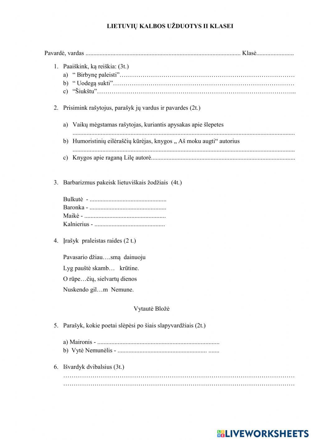 Užduotys žinioms patikrinti