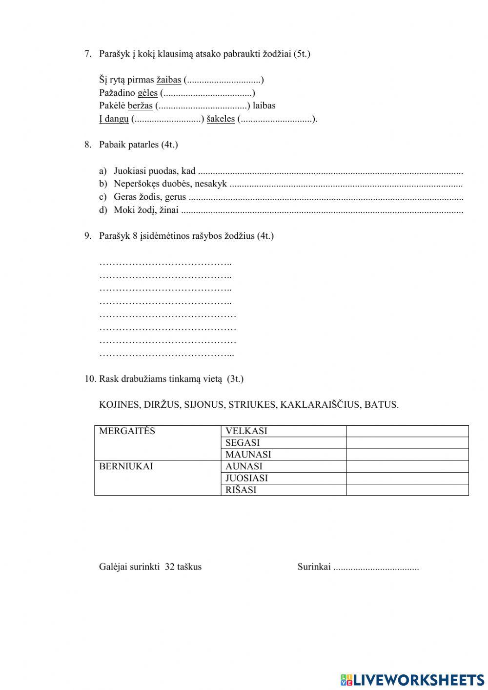 Užduotys žinioms patikrinti