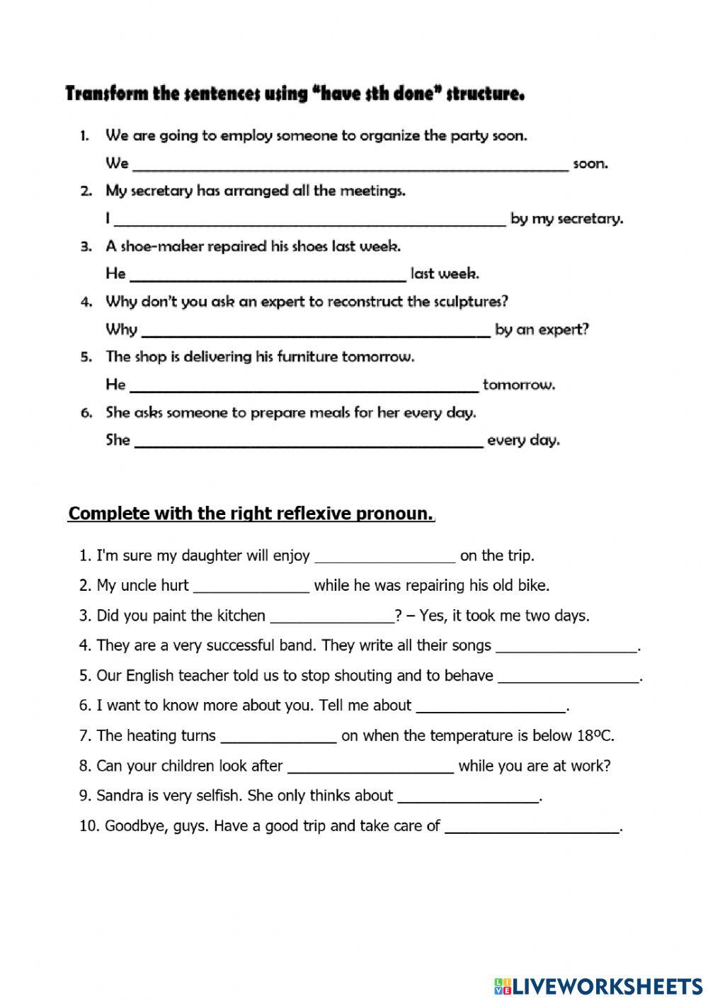 Have sth done, Reflexive pronouns