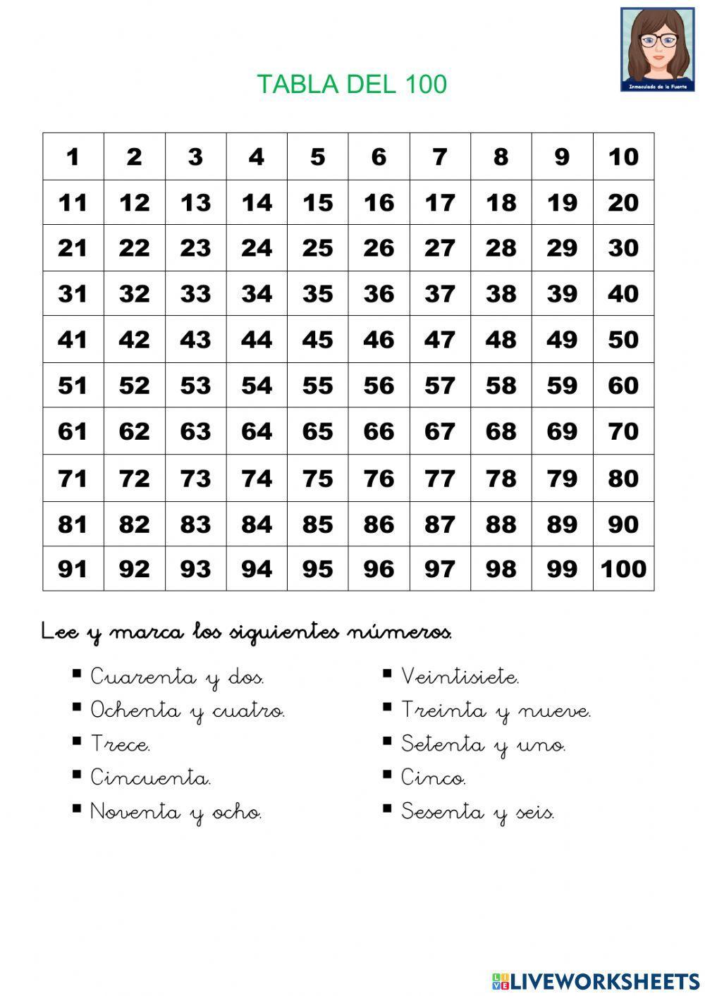 MATE 1º Tabla del 100.
