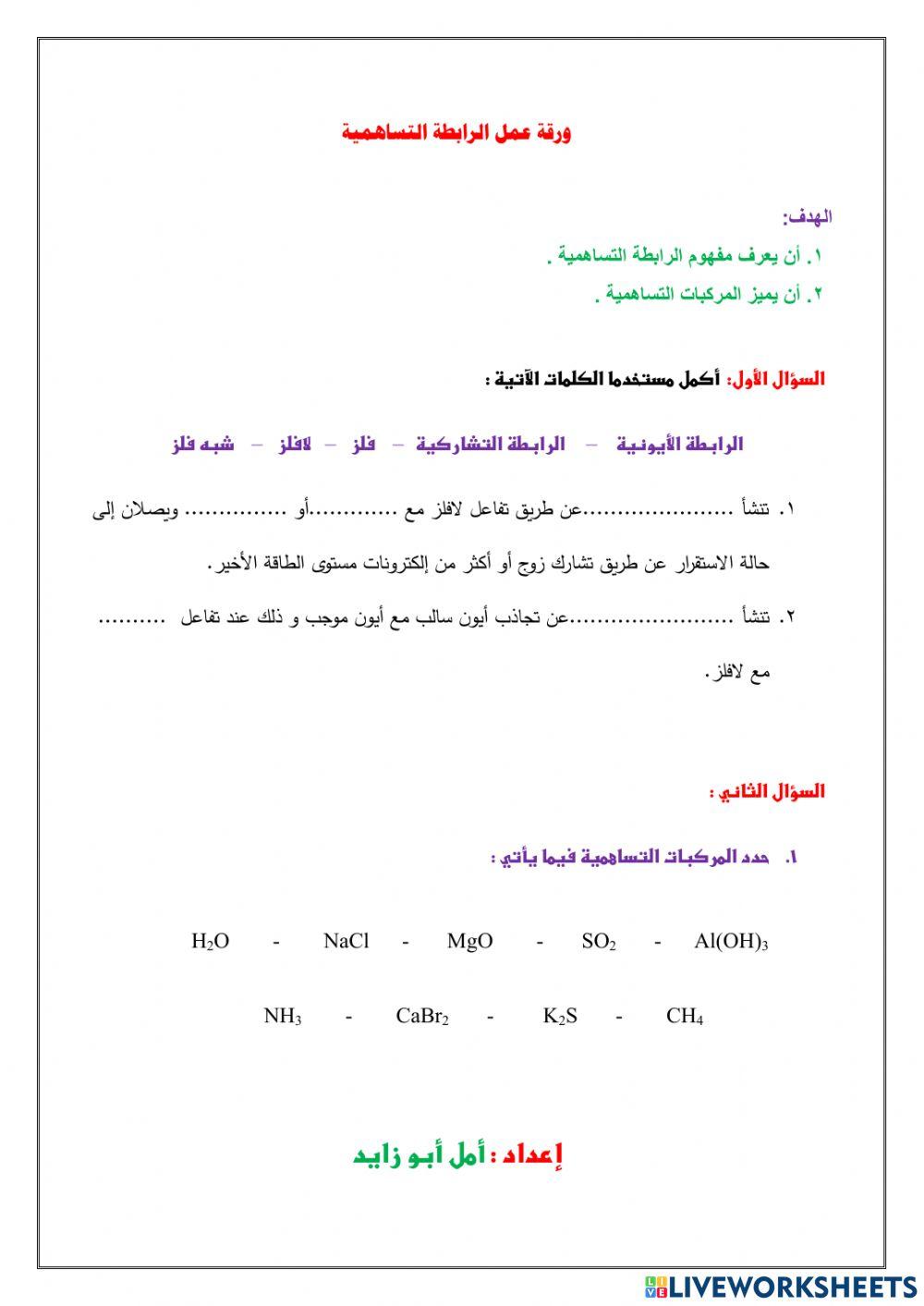 ورقة عمل الرابطة التساهمية ( التشاركية )