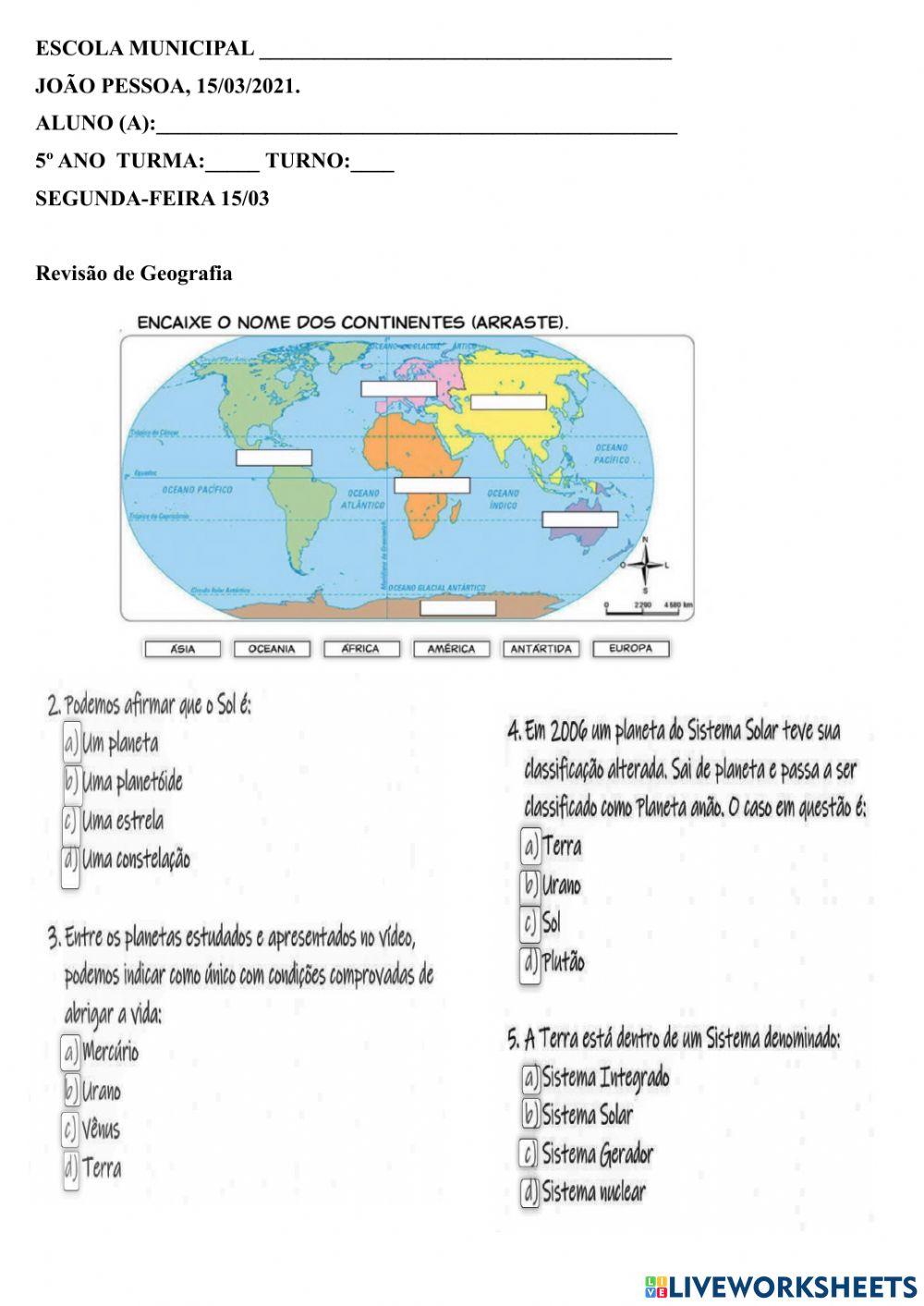 Atividade sobre a Terra