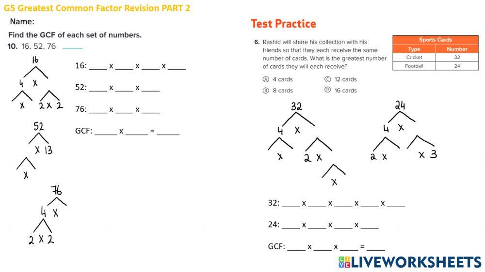 G5 Greatest Common Factor Revision PART 2