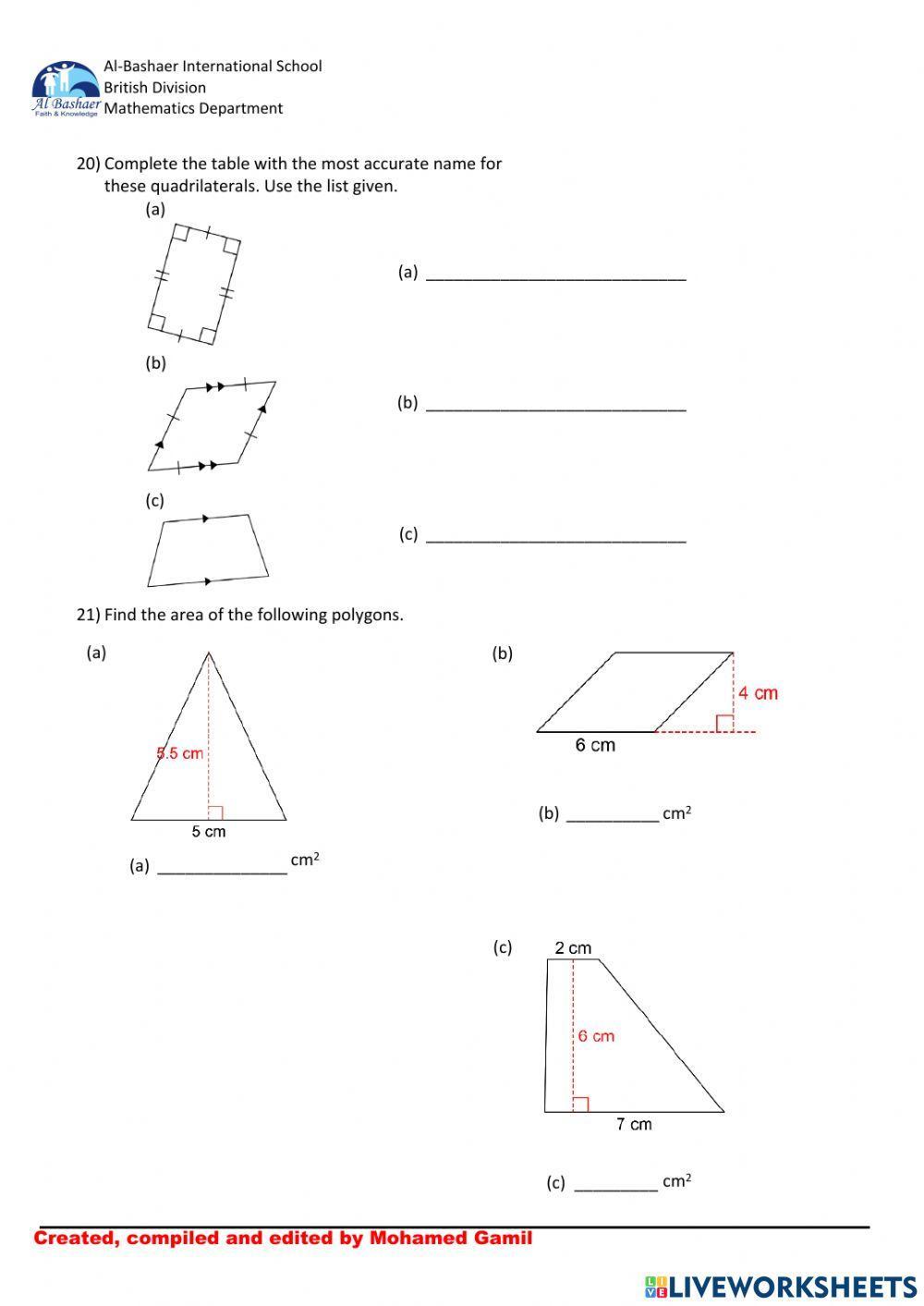 Year 7 Maths Revision (Trimester 2)
