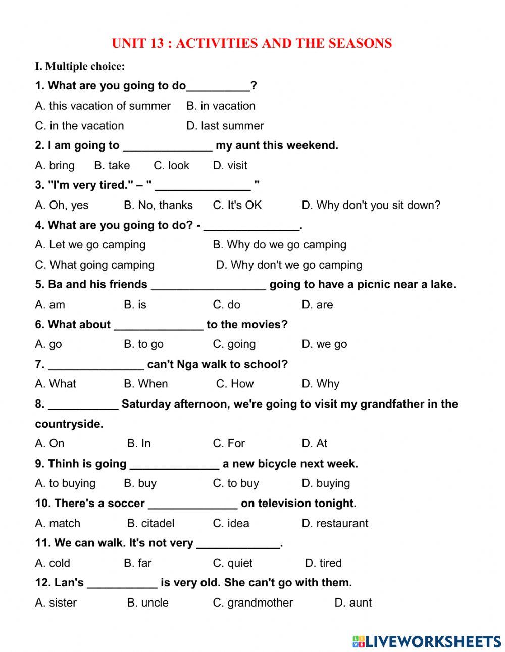 Unit 13 : activities and seasons