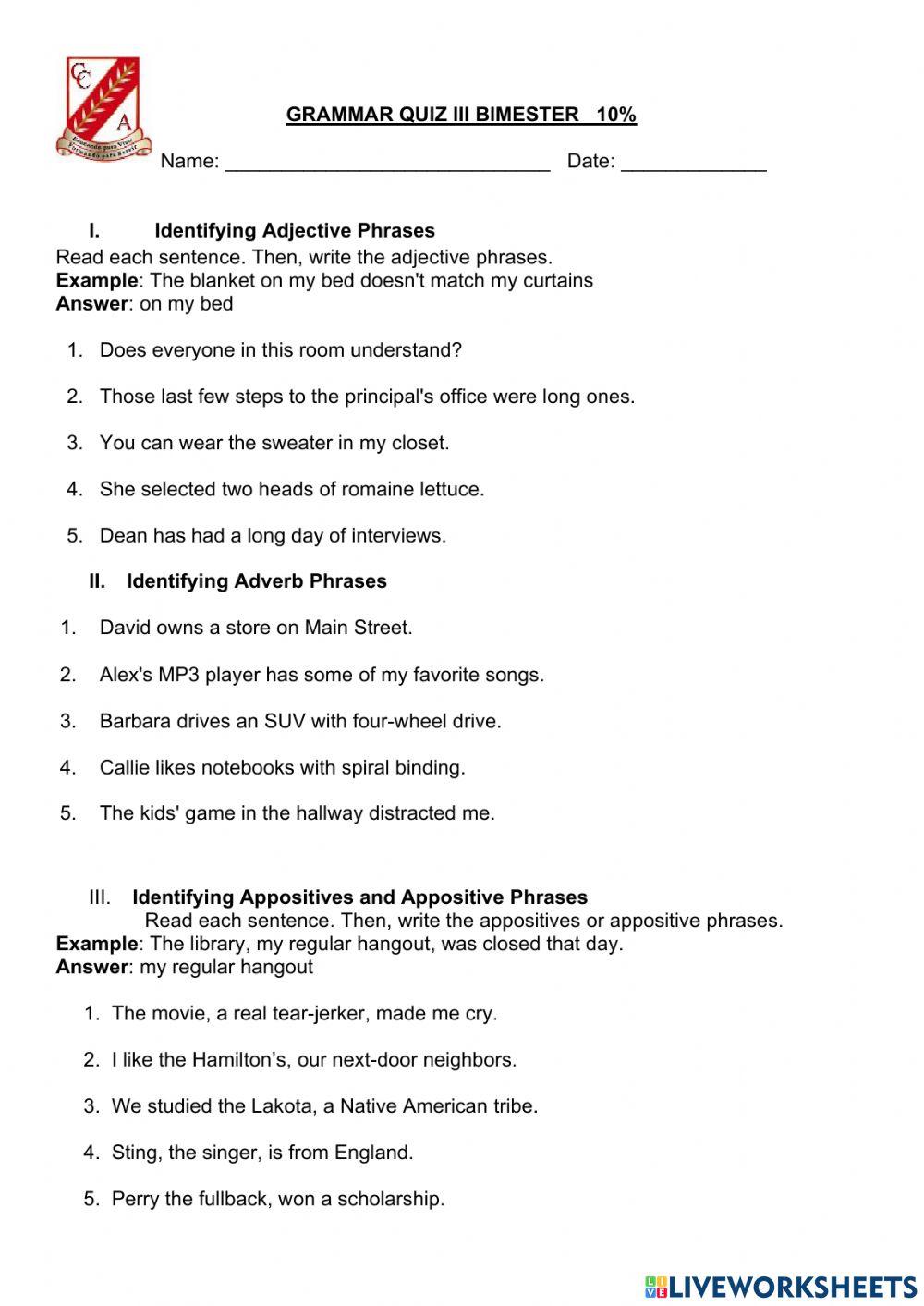 Grammar quiz iii bimester