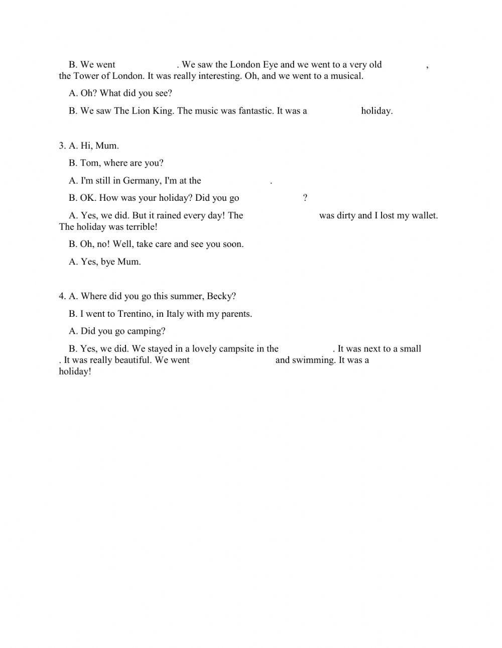 Holiday places and activities