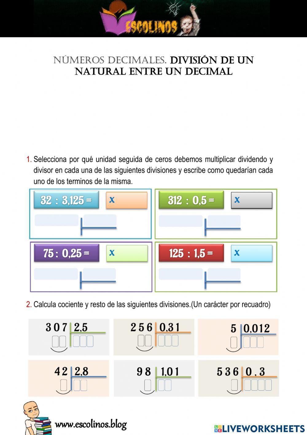 División de un natural entre un decimal