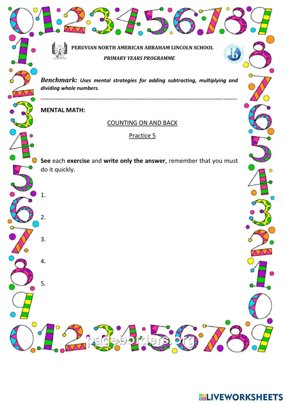 Count on and back answer key 5