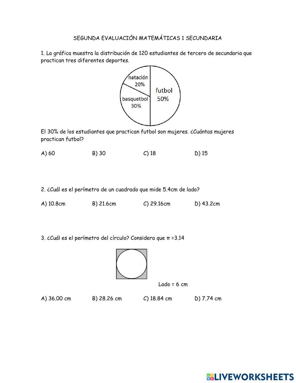 Segunda evaluación matemáticas 1