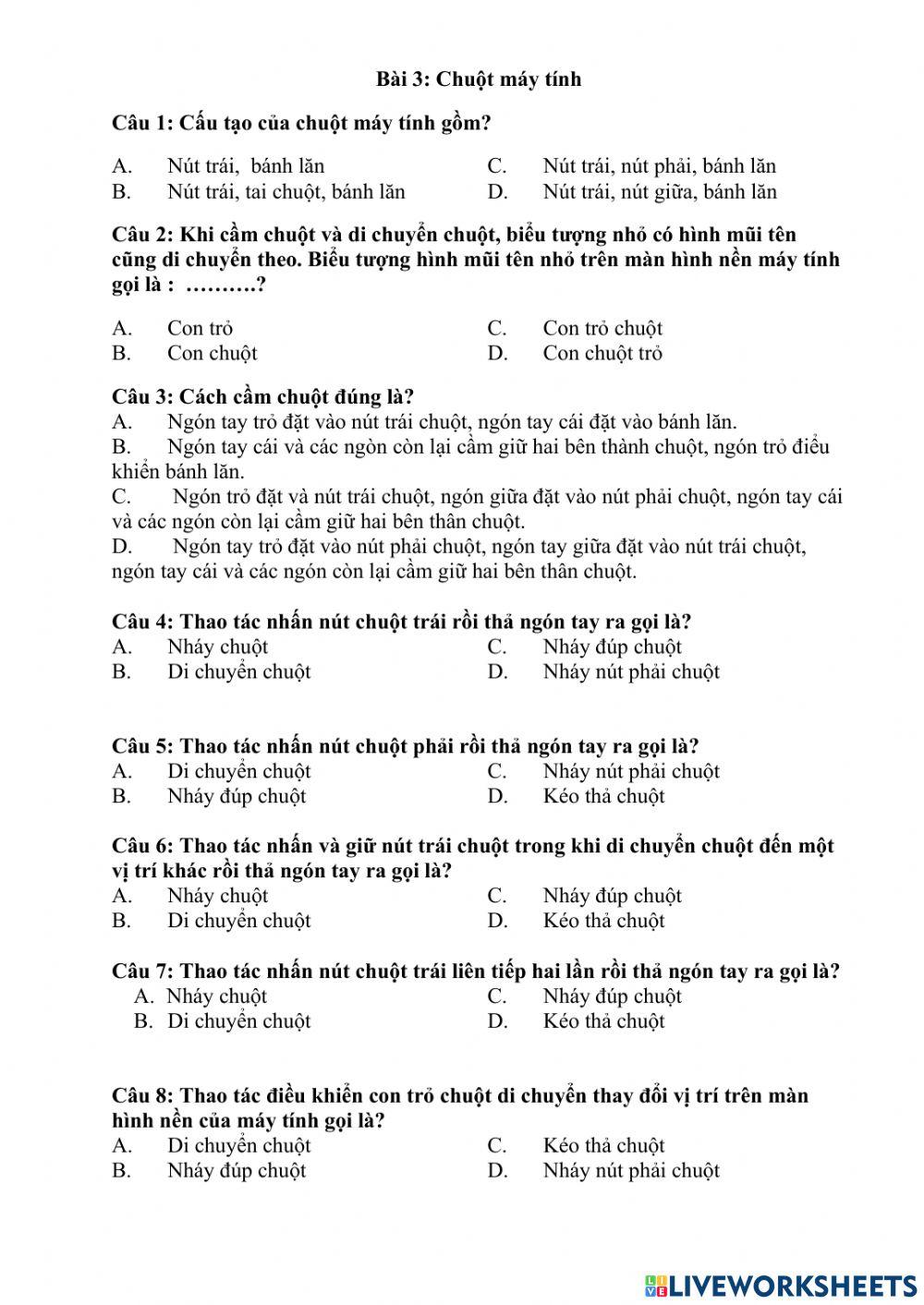 Bài 3:Chuọt may tinh