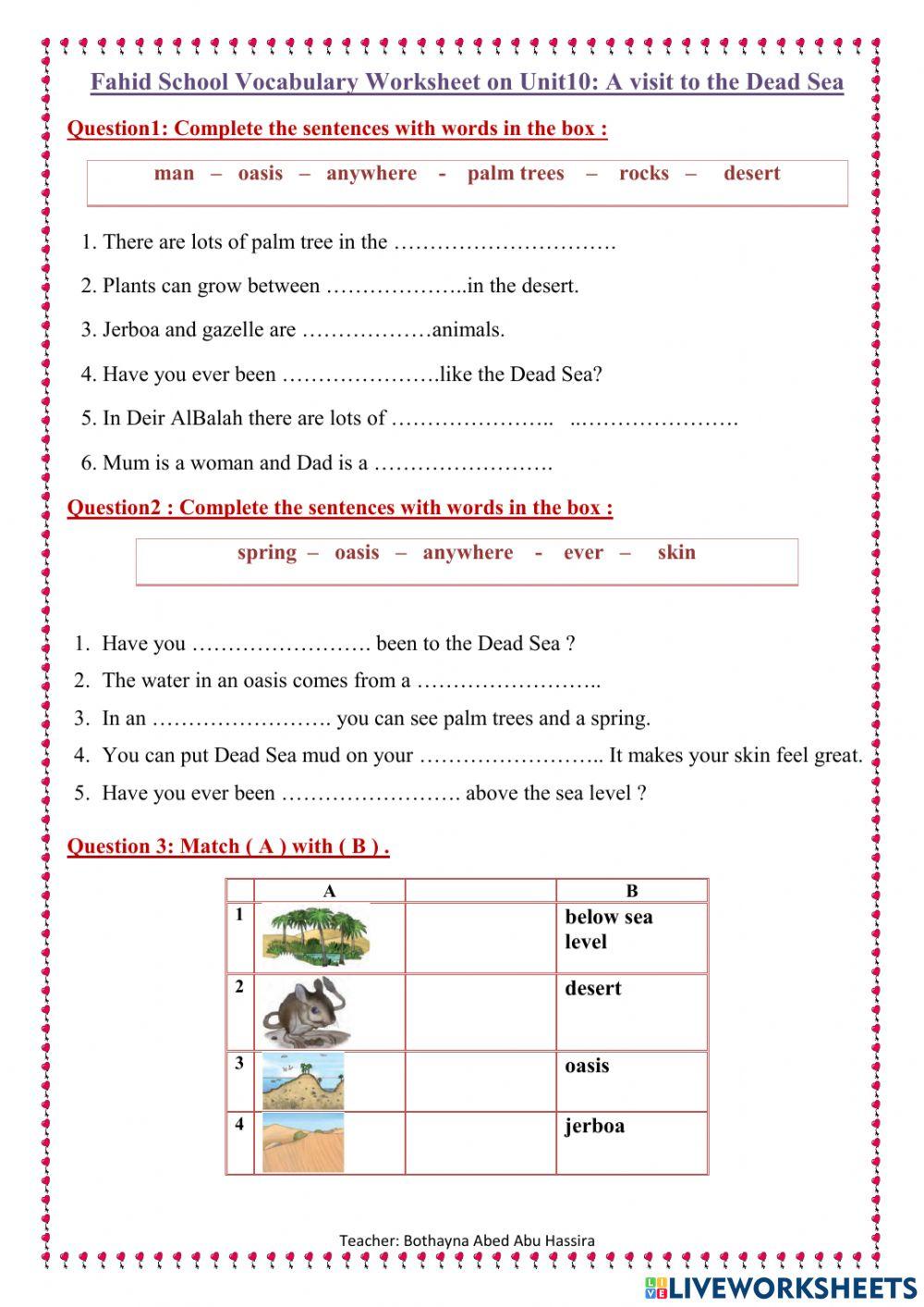 Unit 10: Vocabulary Worksheet