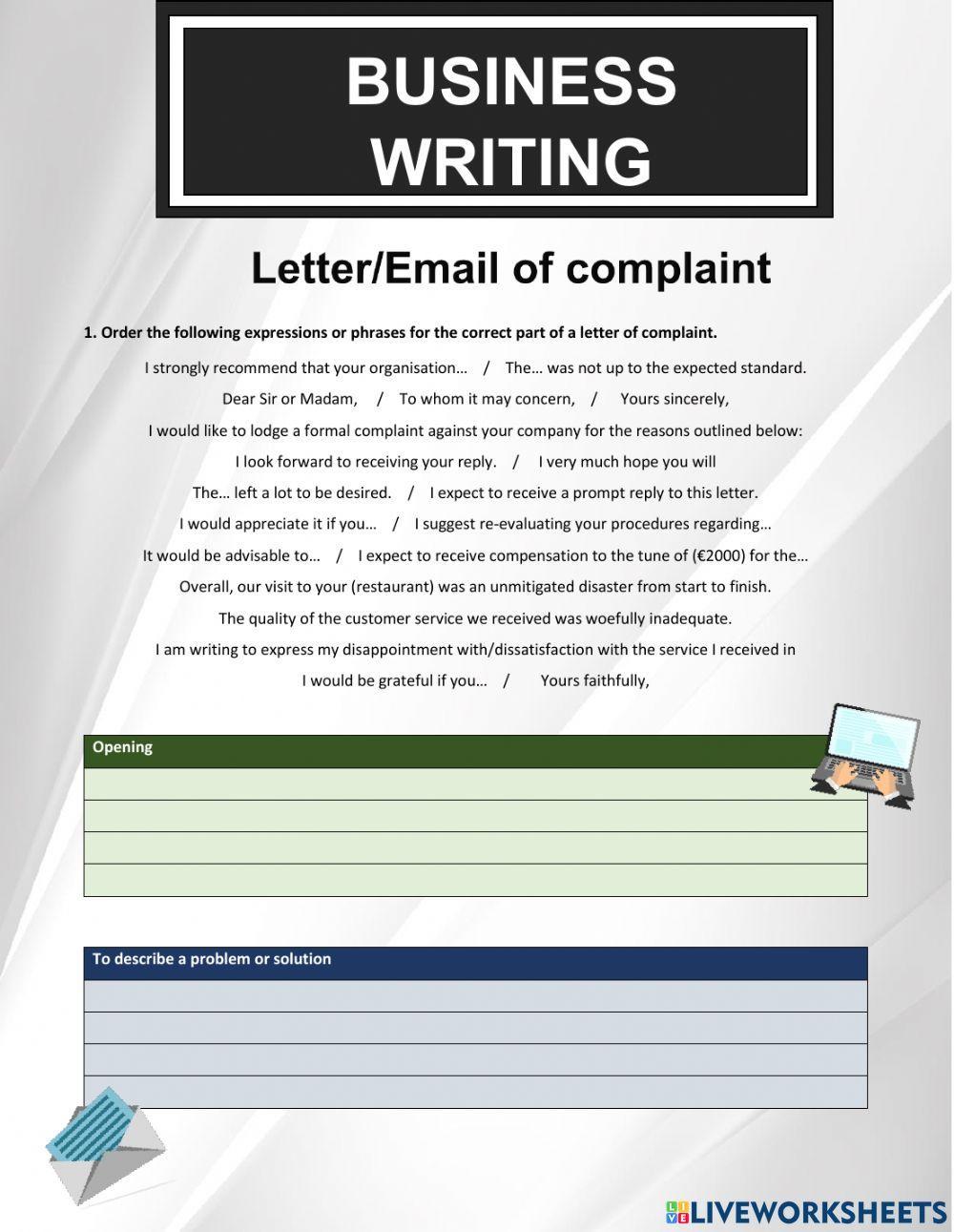 Parts of a letter of complaint