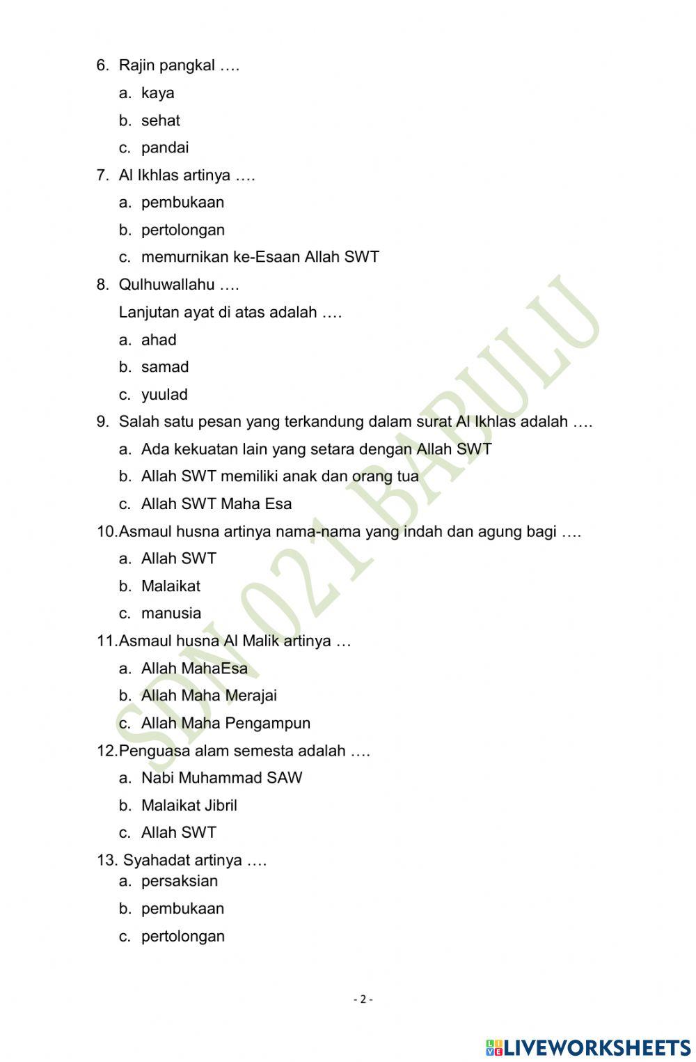 Uts pai kls 1 semester 2