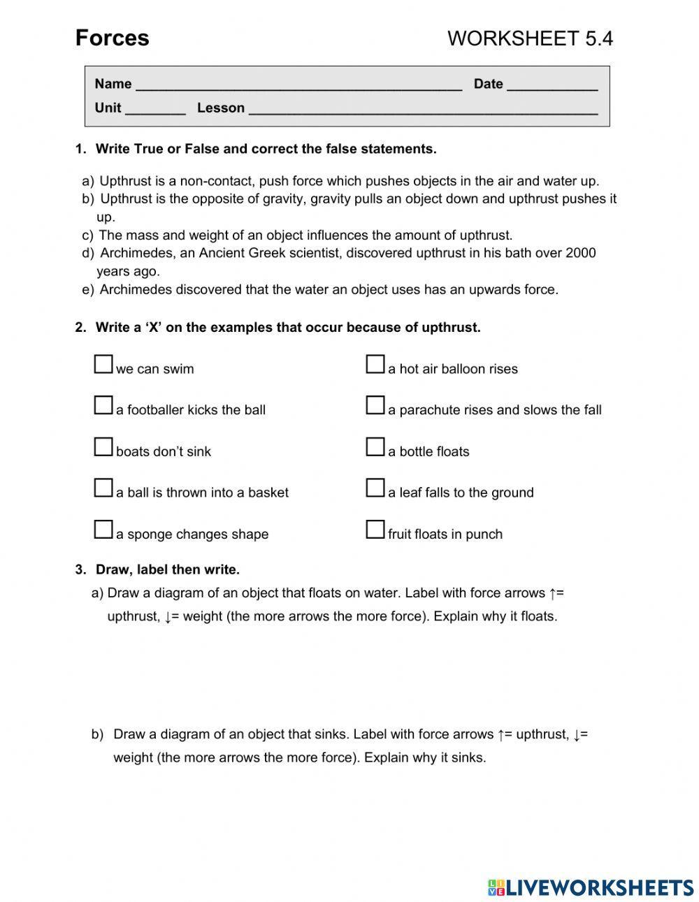Forces WORKSHEET 5.4