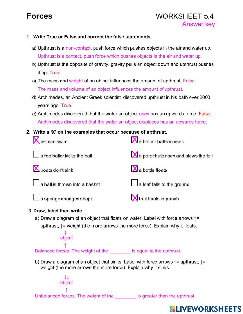 Forces WORKSHEET 5.4