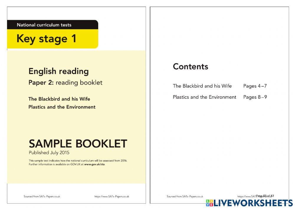 KS1 SATS 2016 SAMPLE Reading Paper 2