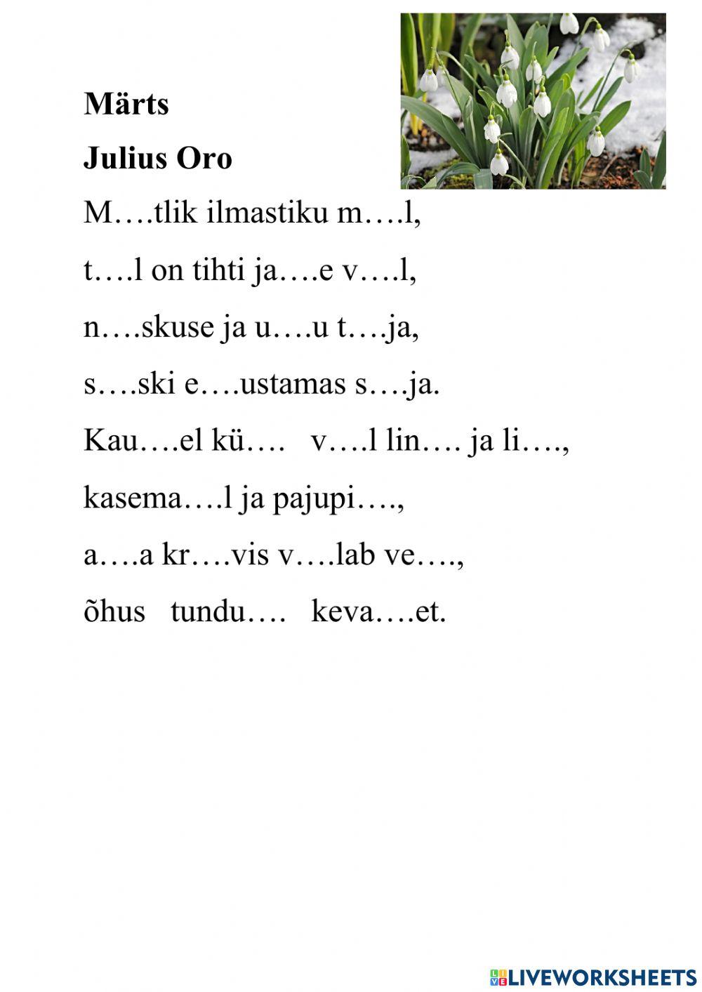 Luuletus -Märts- lünktekst Luuletus -Märts- lünktekst