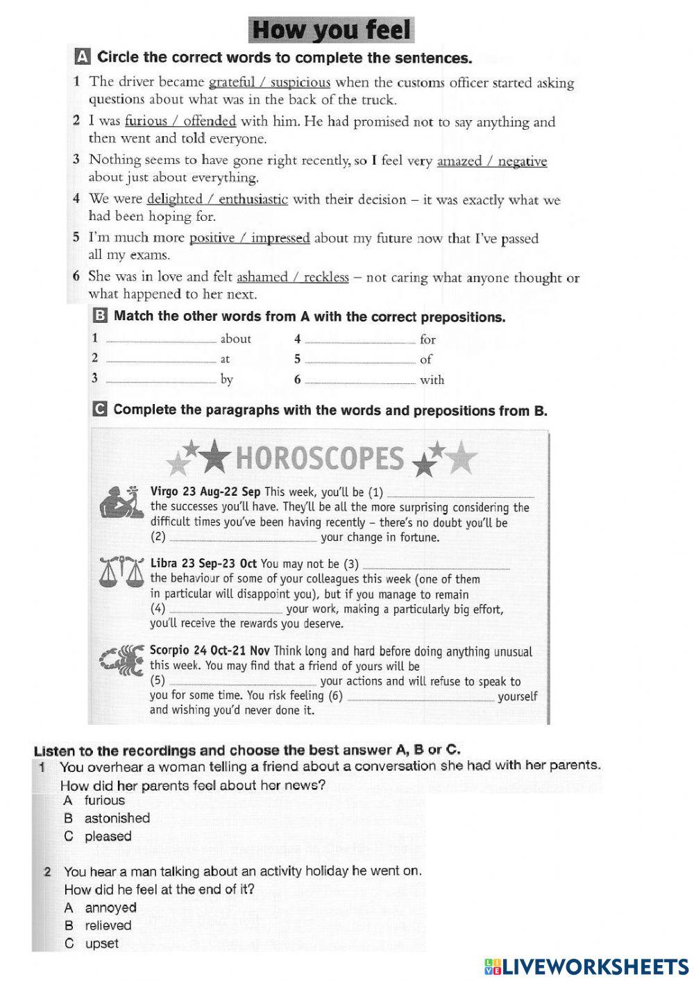 Feelings B2 online exercise for | Live Worksheets