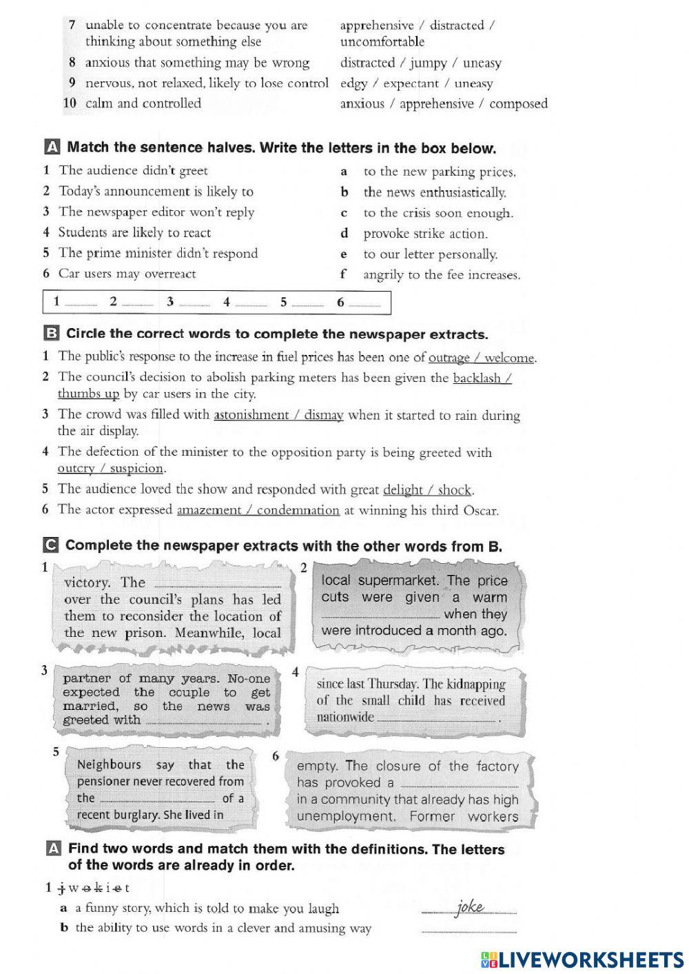 Feelings B2 online exercise for | Live Worksheets