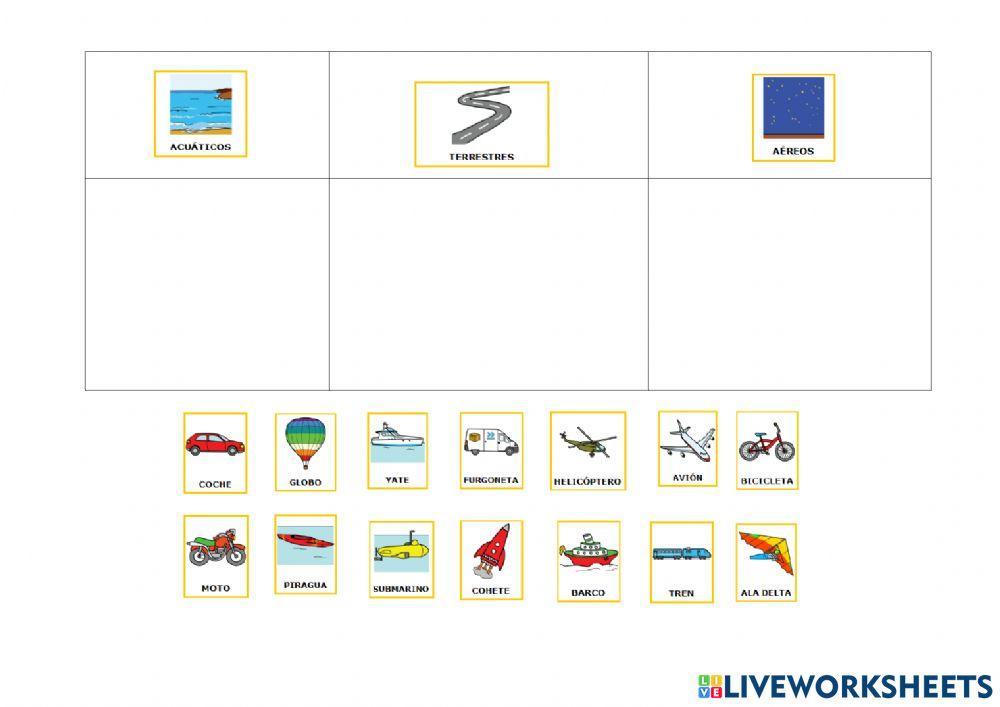Clasifica medios de transporte