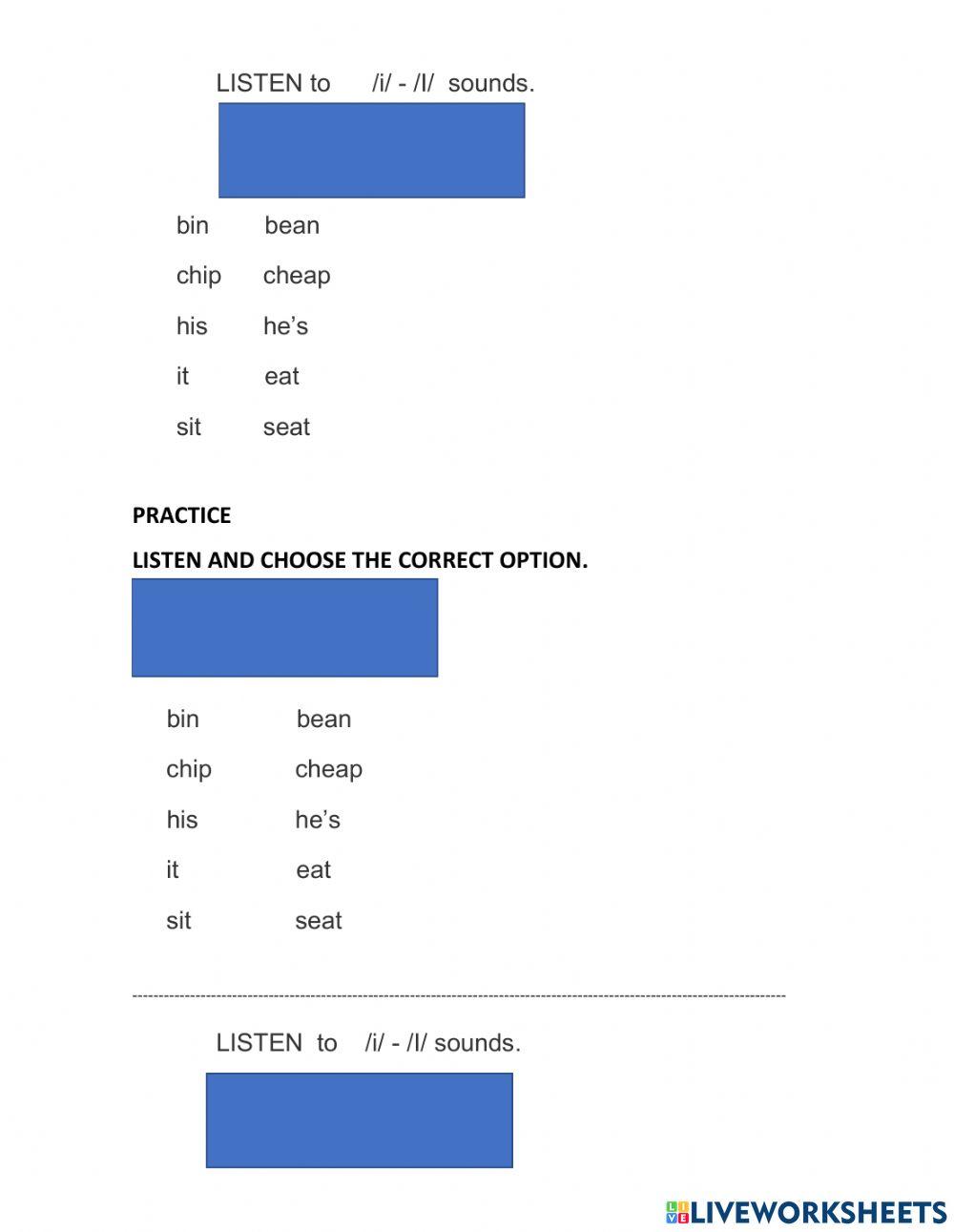 LISTENING MINIMAL PAIRS i,I