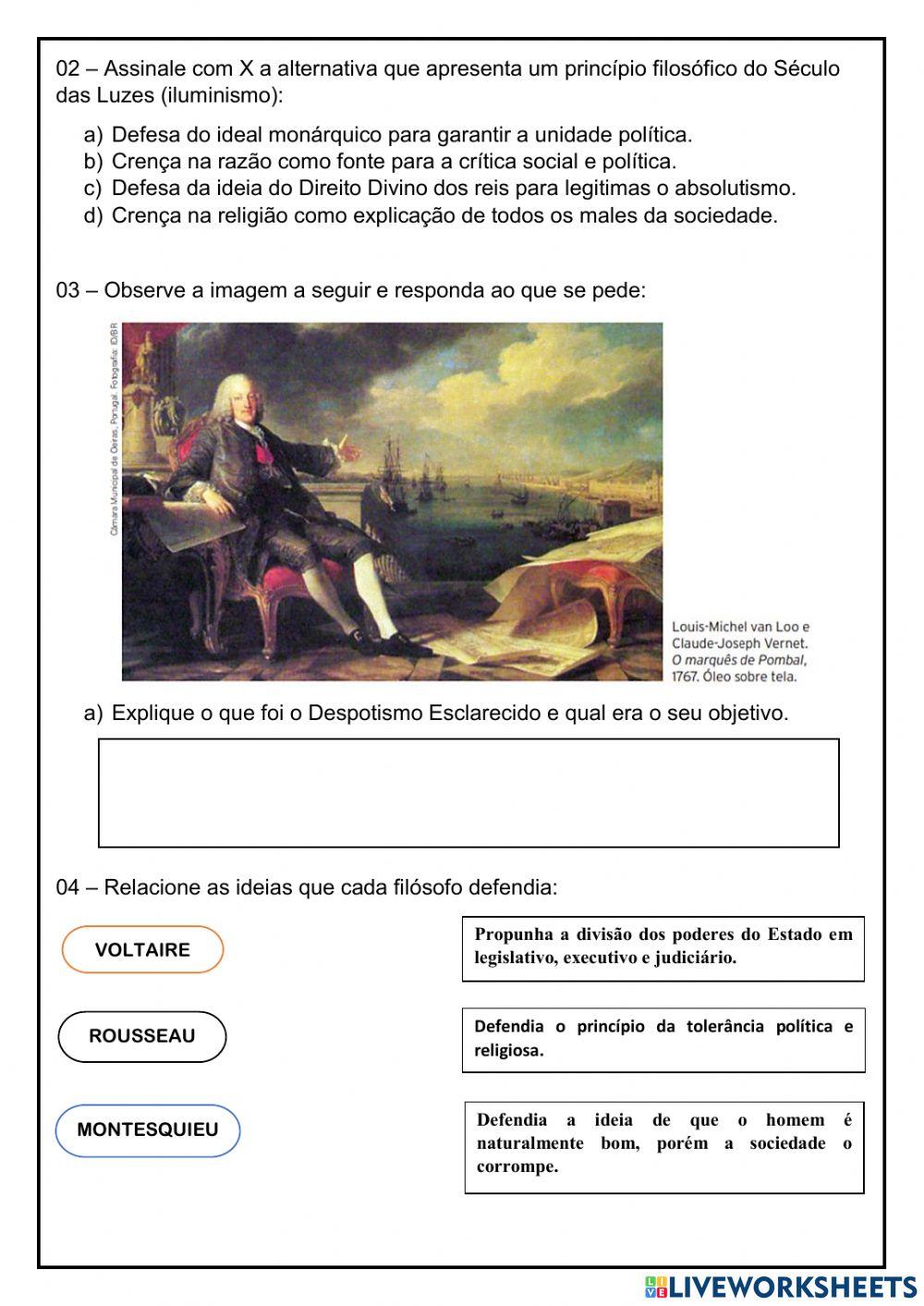 Atividade sobre iluminismo