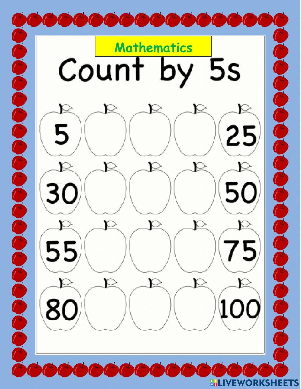 Skip counting in 5's apple worksheet