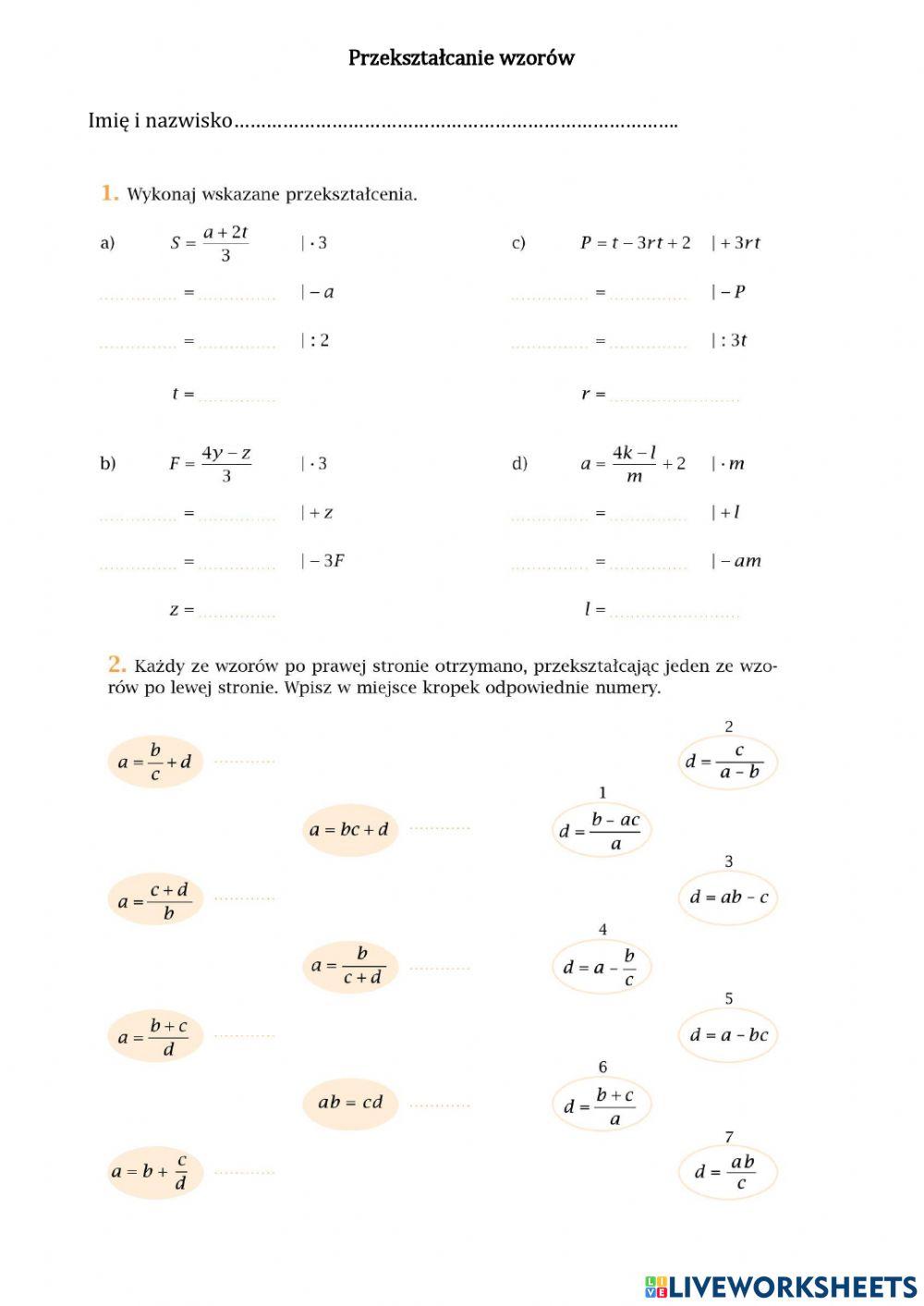 Przekształacanie wzorów