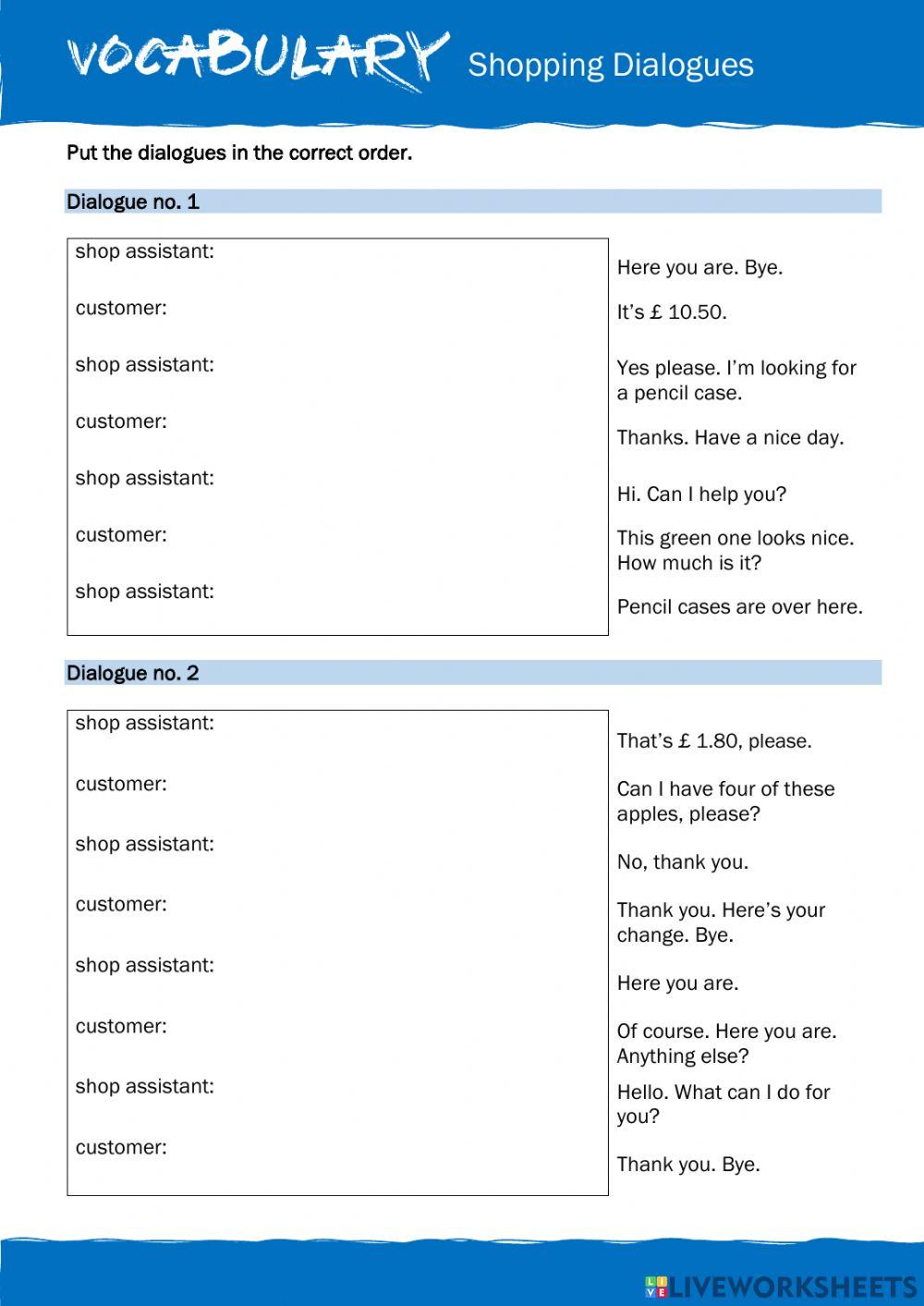 VOCABULARY - Shopping dialogues