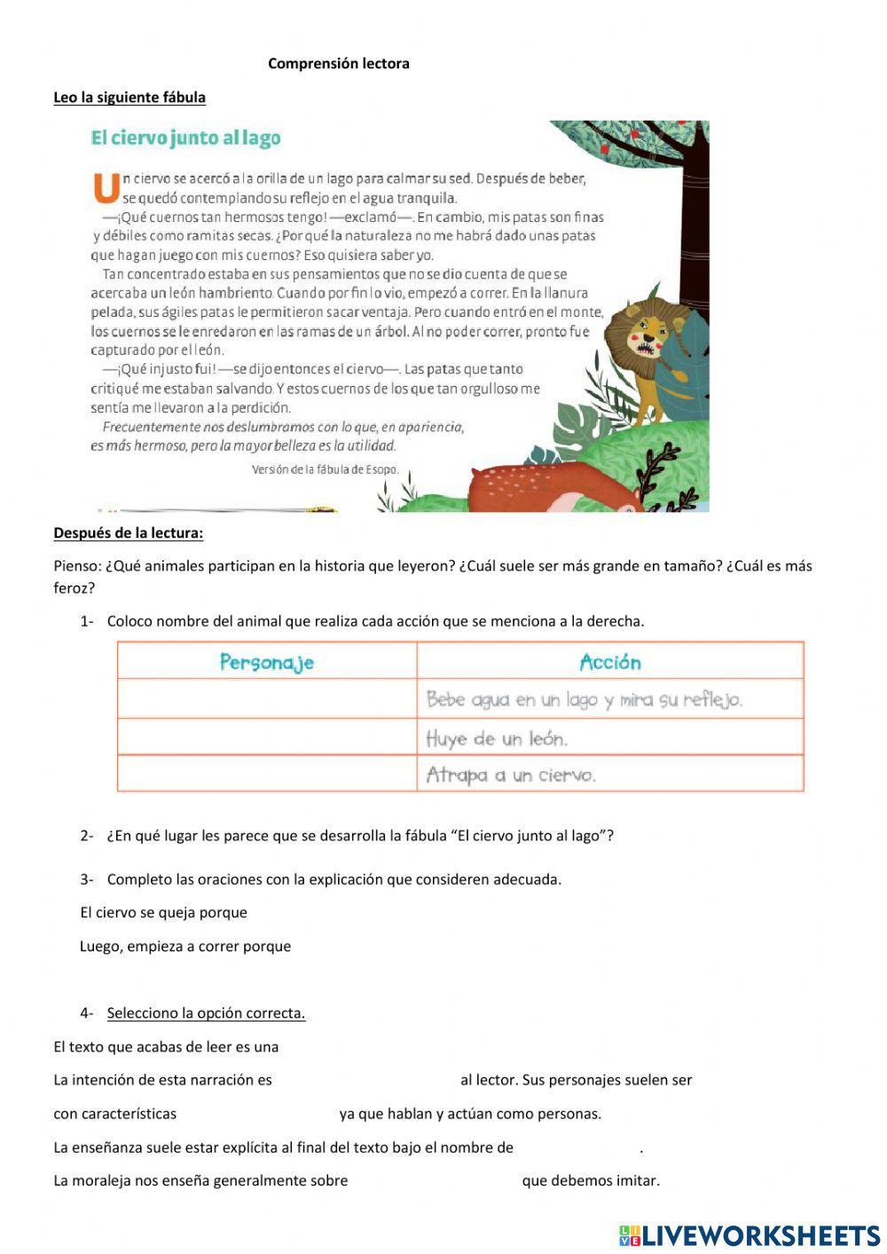 La fábula.-El ciervo junto al lago.