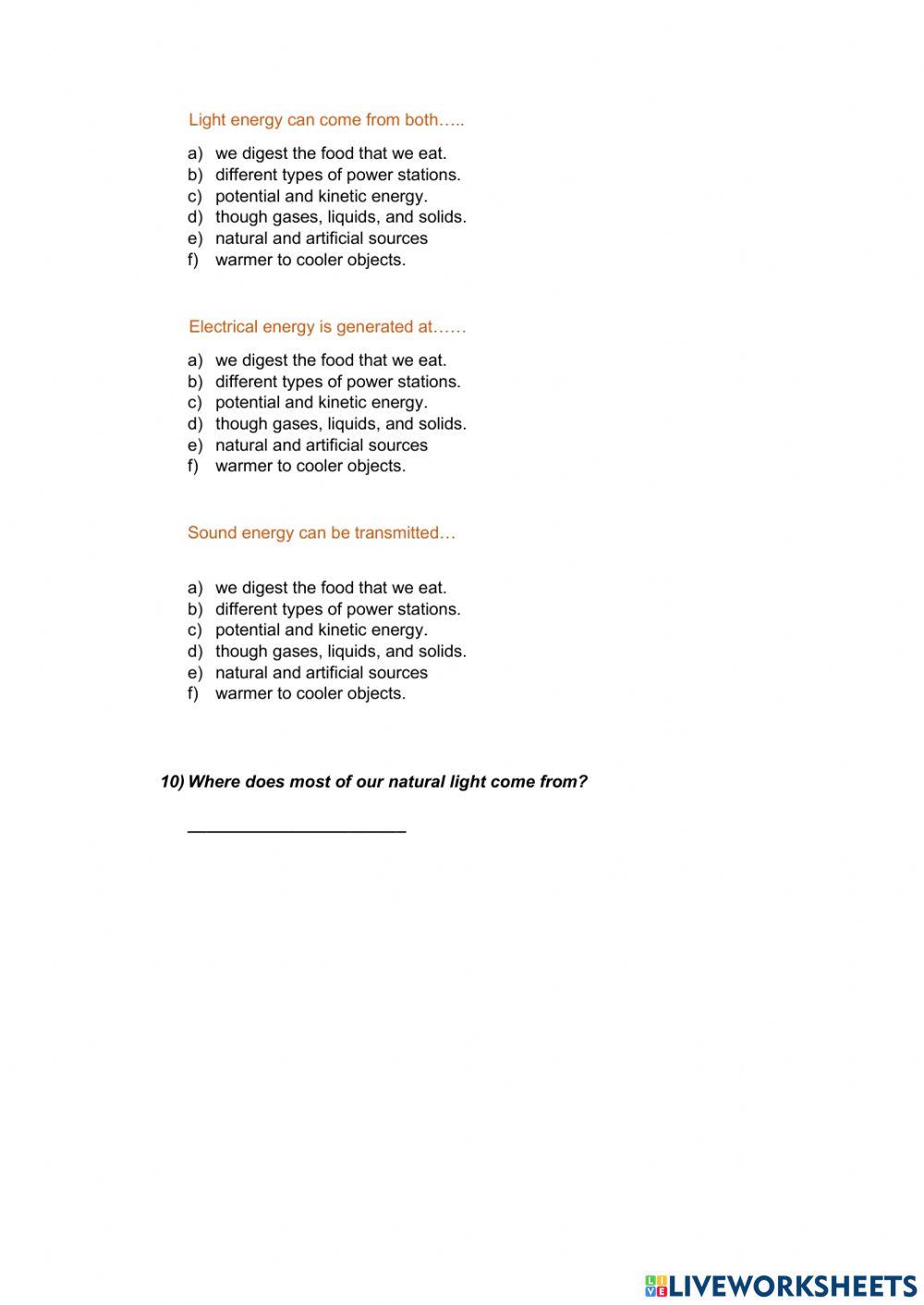 Natural science energy exam