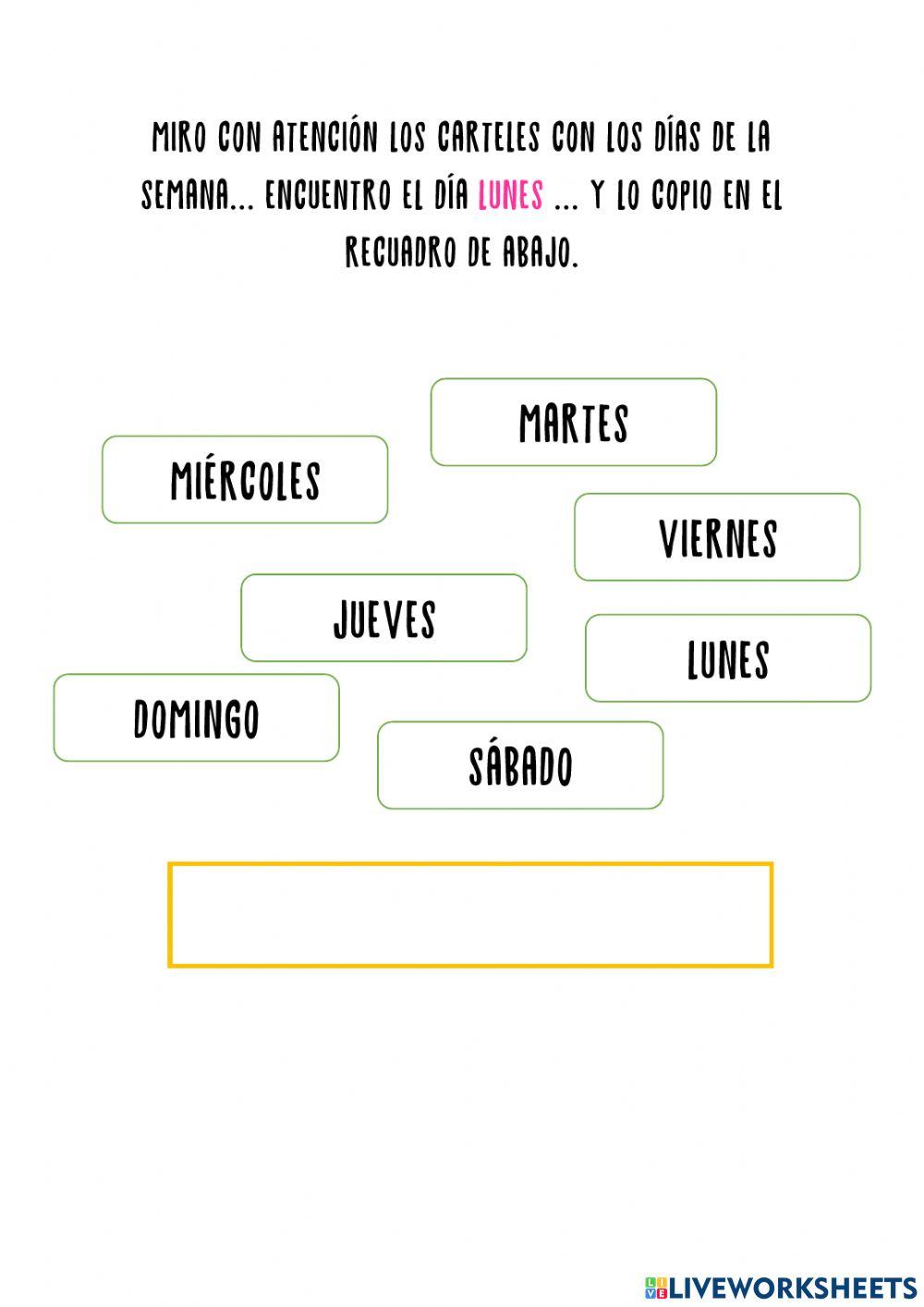 Dias de la semana online worksheet for PRIMERO DE PRIMARIA Live