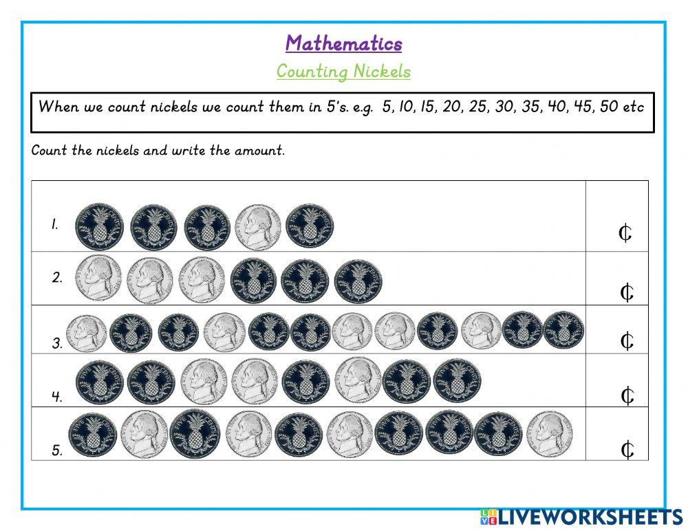 Counting Nickels HW worksheet Live Worksheets