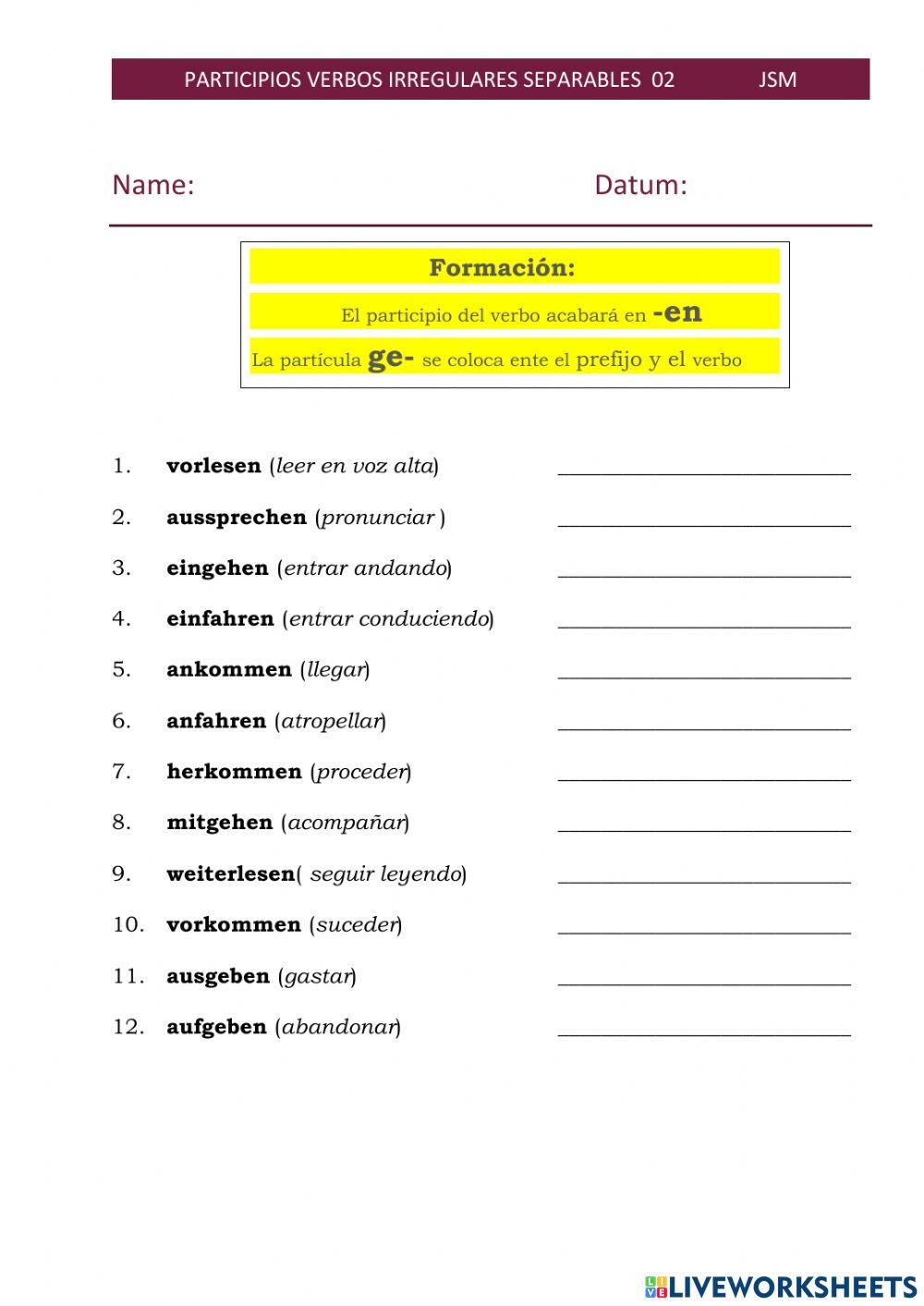 Participio II verbos separables irregulares 02