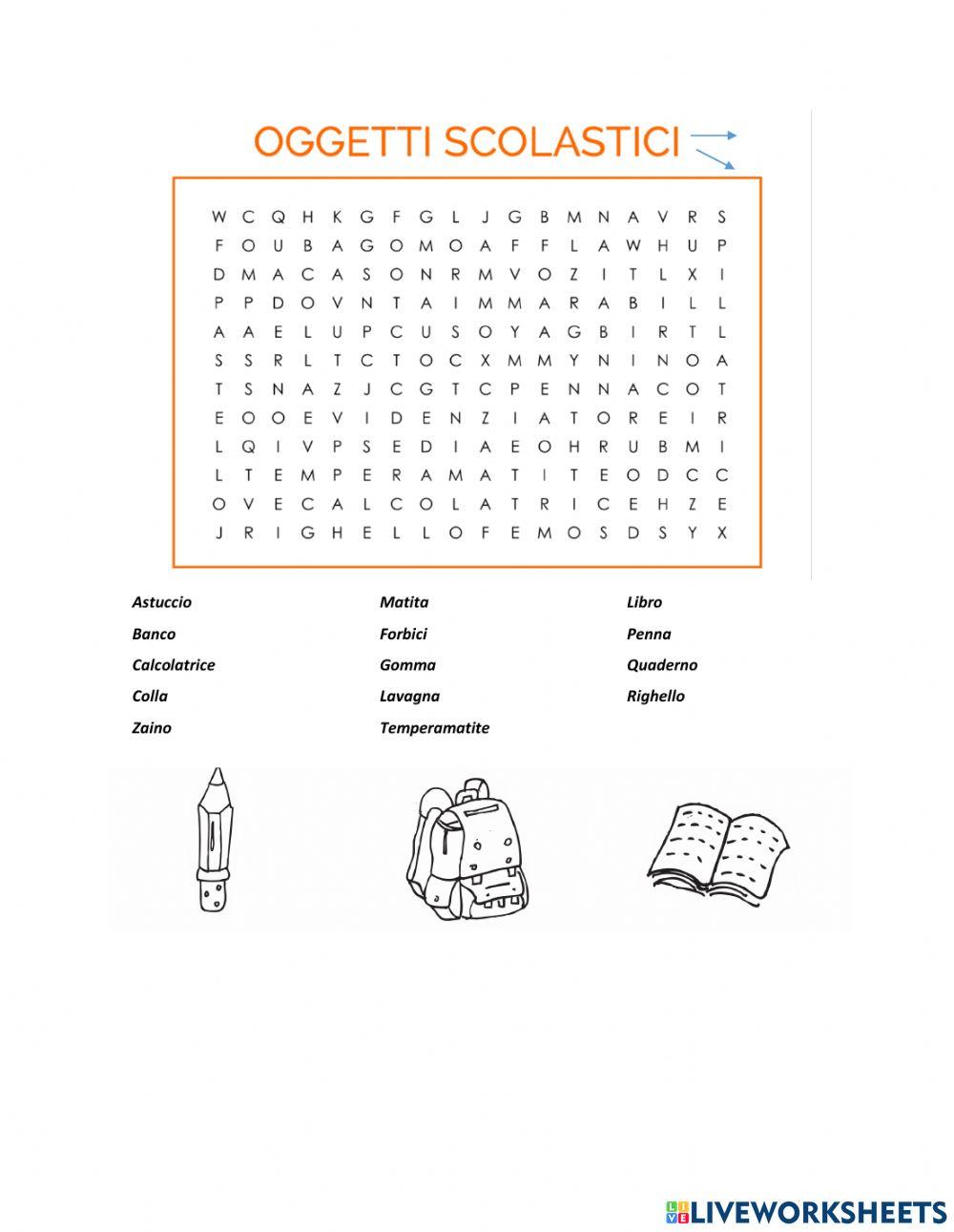 Oggetti scolastici classe quinta