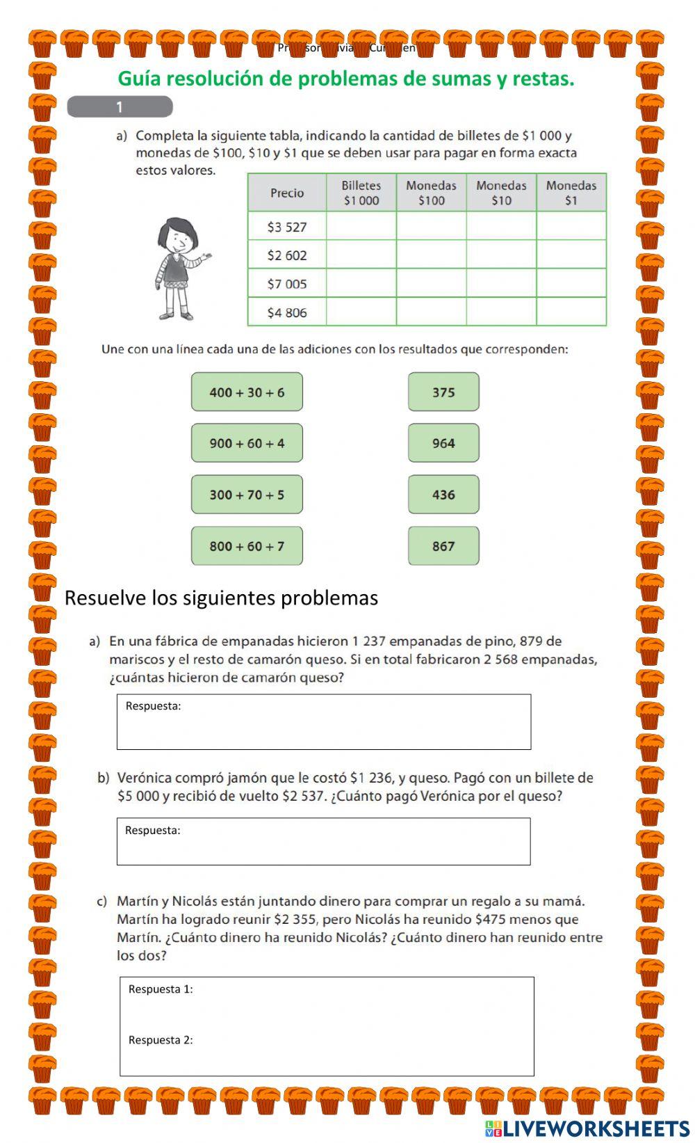 Guía problemas sumas y restas