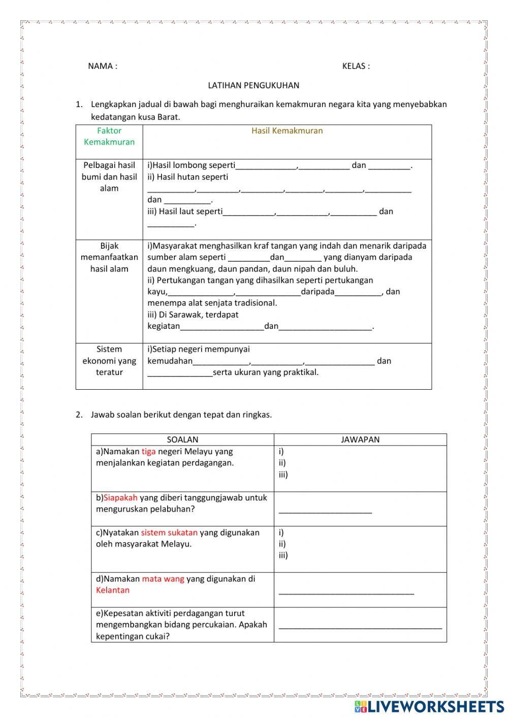 SEJARAH T3 Latihan Pengukuhan BAB 1