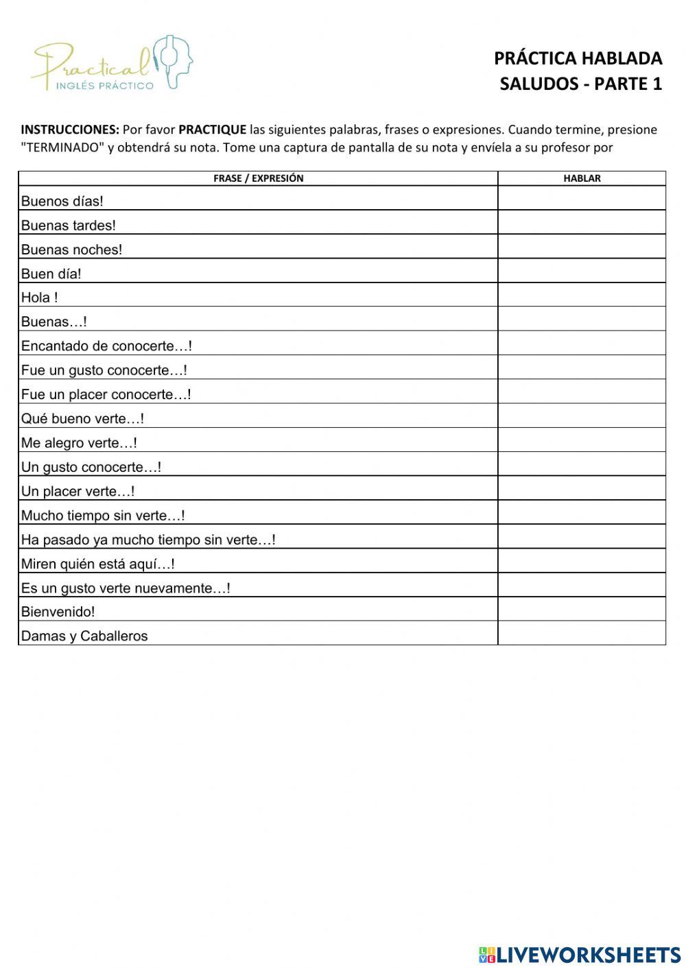 Práctica hablada - saludos - parte 1