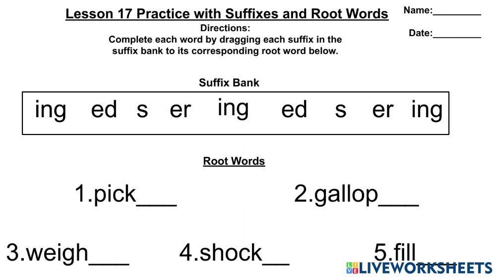Lesson 17 Practice with Suffixes and Root Words