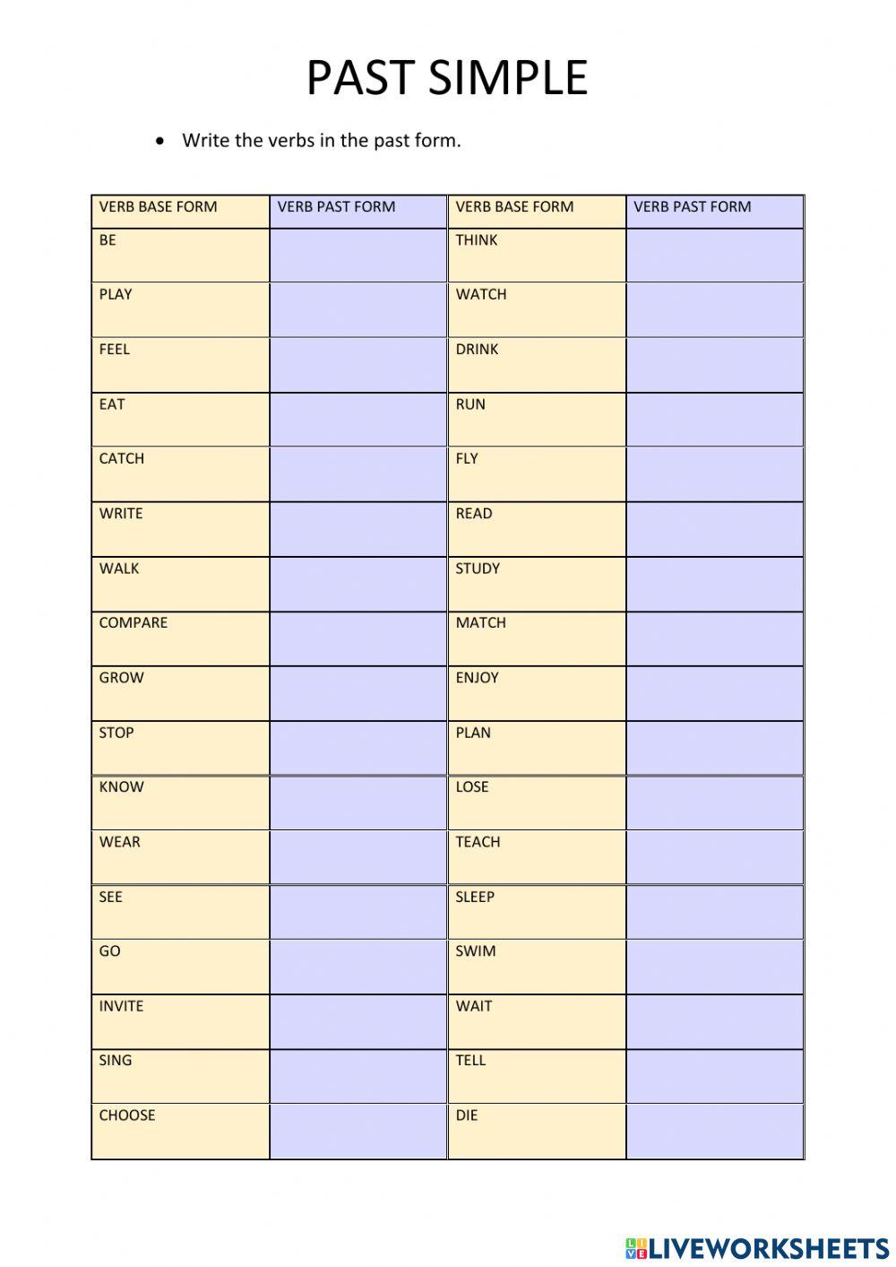 Past simple- regular and irregular verbs
