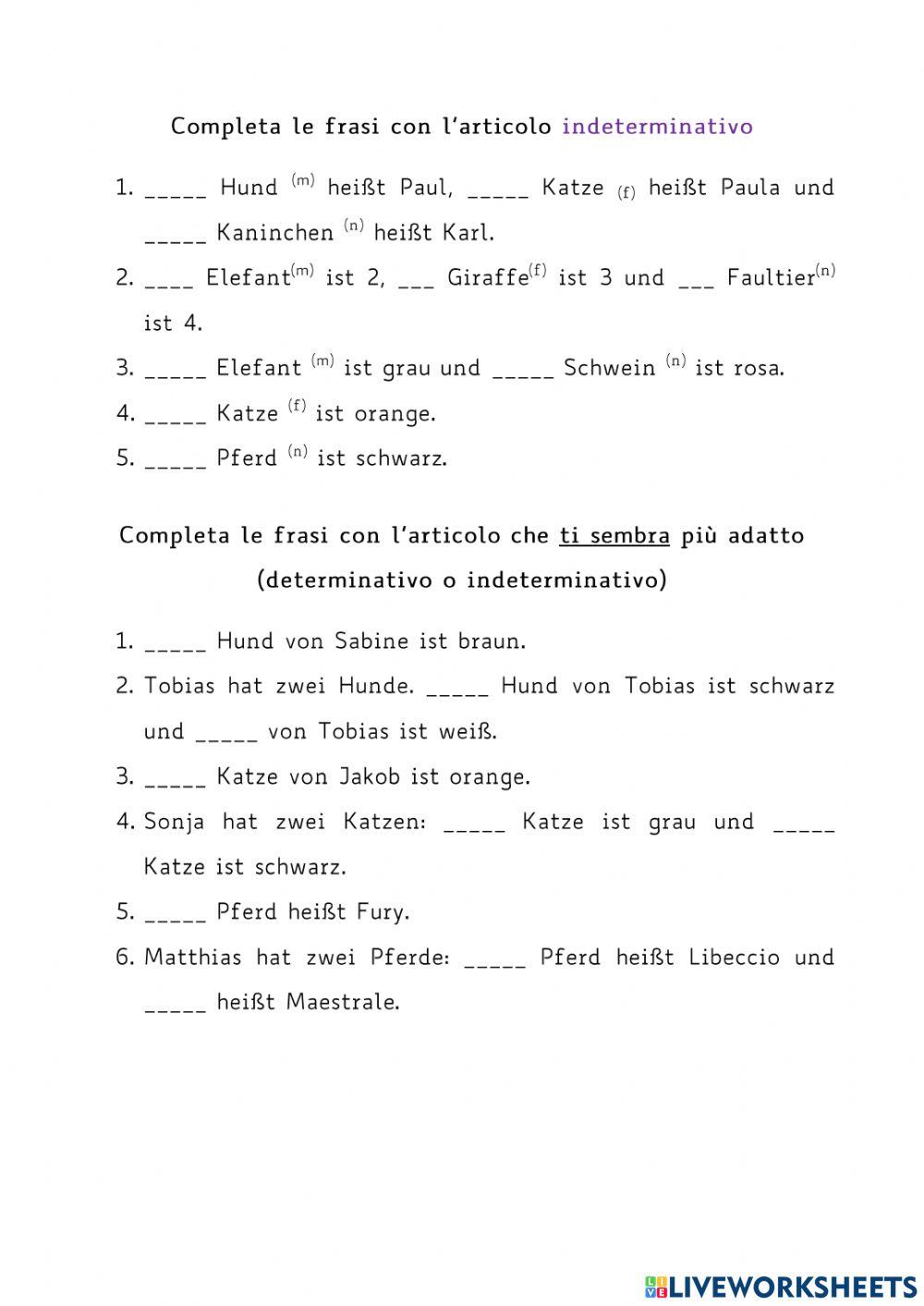 Esercizi articoli, pronomi, plurale