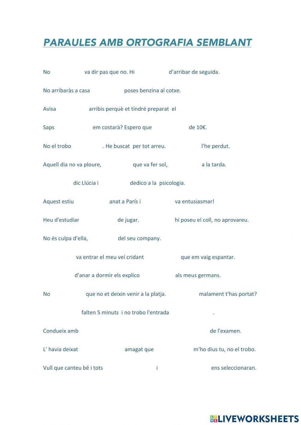 ORTOGRAFIA: Paraules semblants