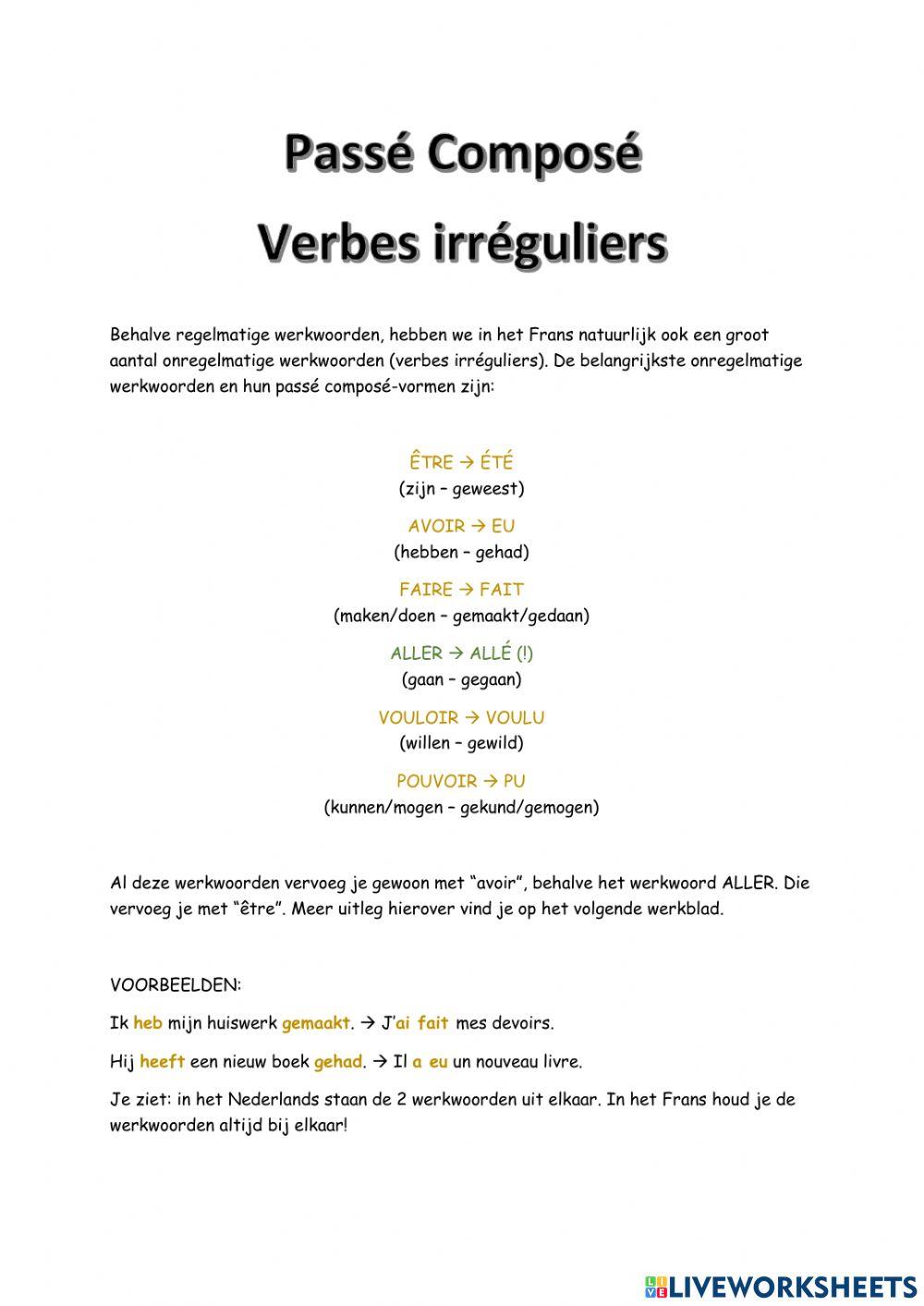 Verbes irréguliers passé composé