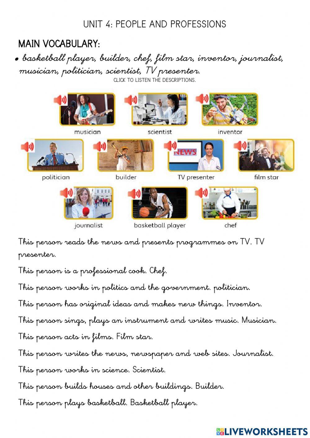 Unit 4 people a… | Free Interactive Worksheets | 812627