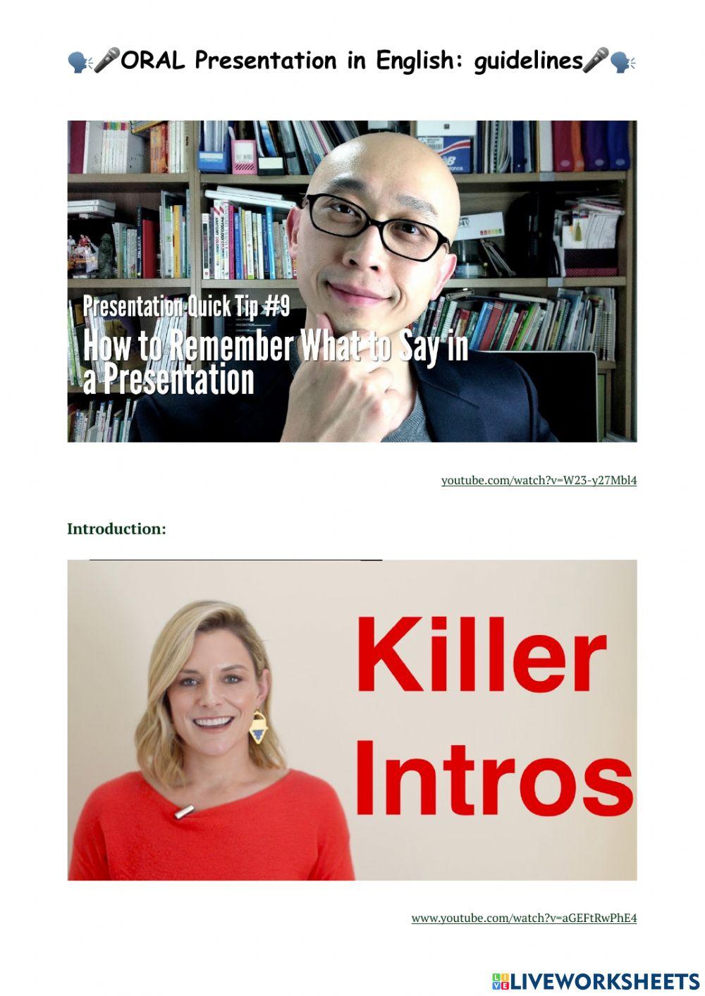 Oral presentation in English