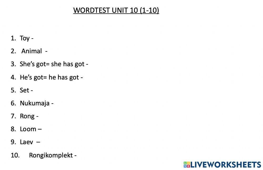 Wordtest Unit 10 (1-10)