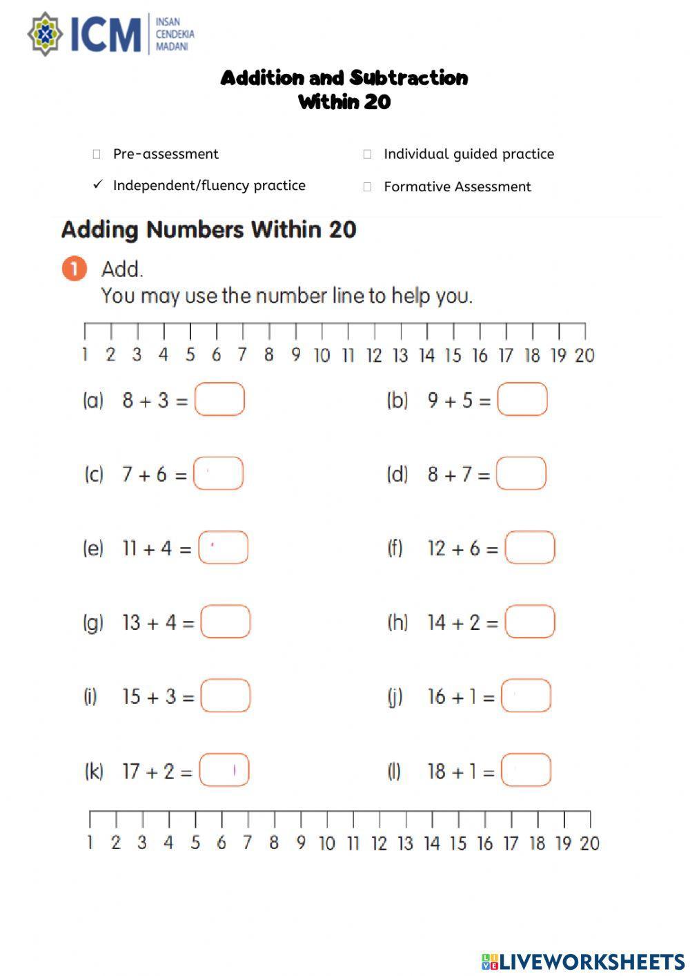 Math: Addition and Subtraction Within 20