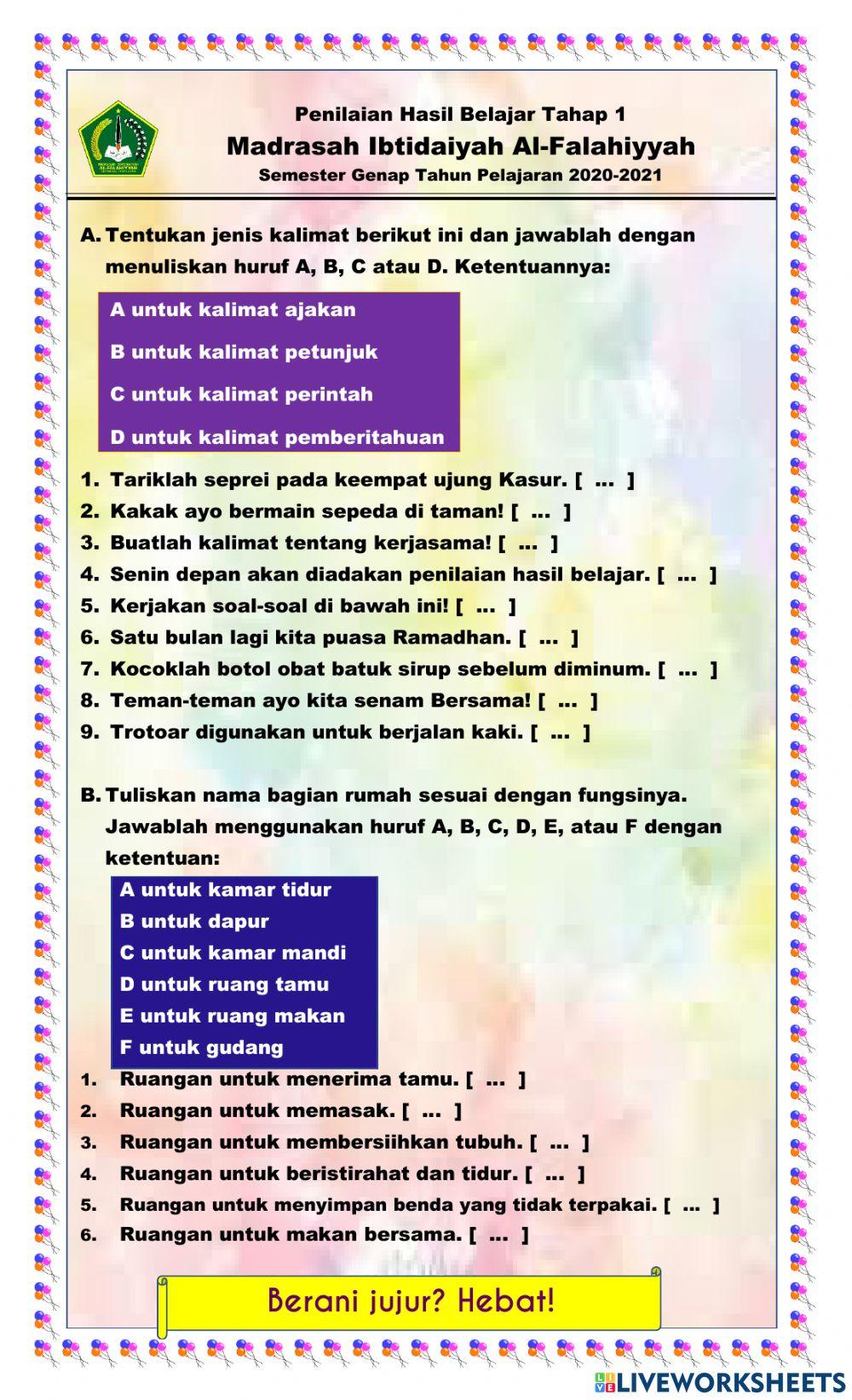 Penilaian Hasil Belajar Tahap 1