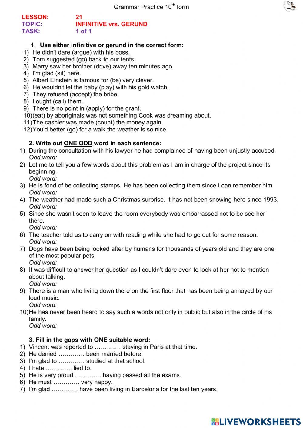 Infinitive- Gerund forms